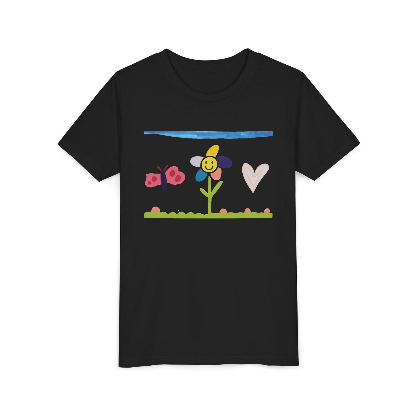 Kids Tee Whimsical Flower Heart Butterfly - 5 Year Old Artist, Butterfly Print, Child Artist