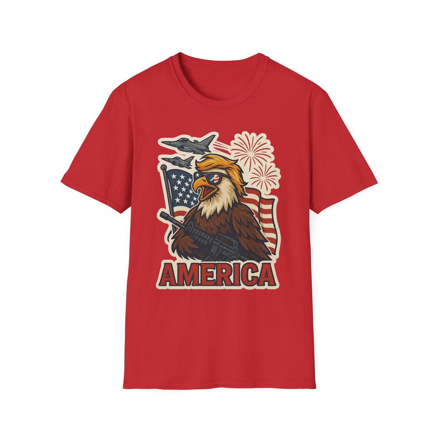 Patriotic T-Shirt with America Jets and Eagle Design - Air Force Jets Tee, American Eagles, American Flag Shirt