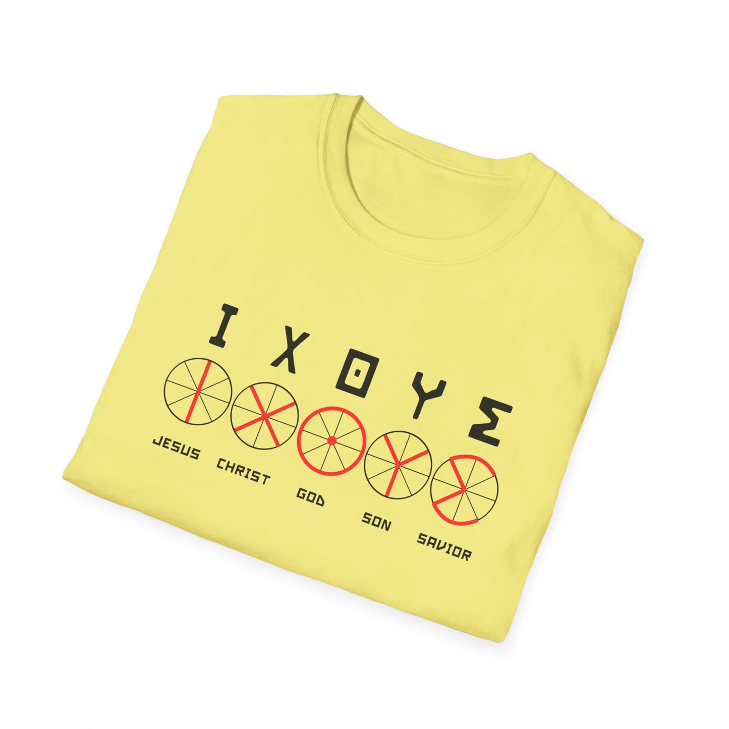 Christian Wheel Unisex T-Shirt - ΙΧΘΥΣ Greek Translated Design - Biblical Quote Shirt, Christian Fashion, Christian Gift