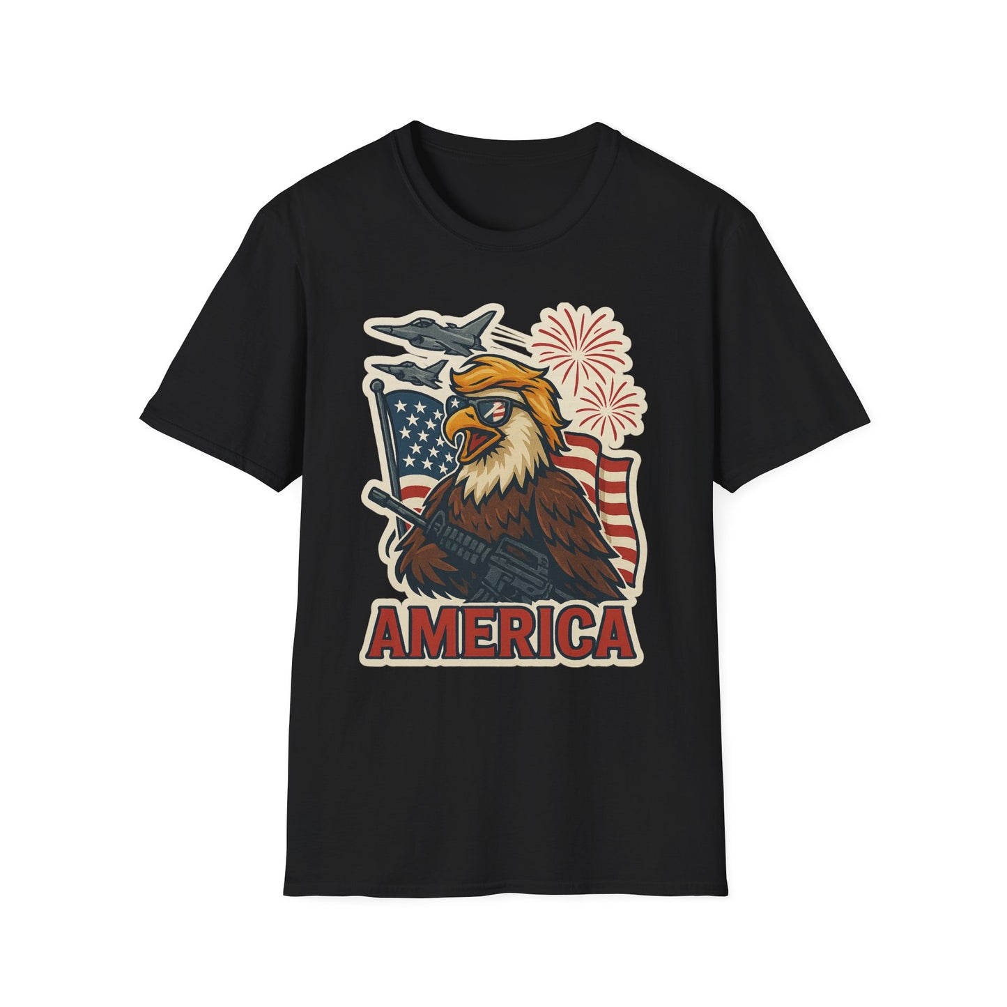 Patriotic T-Shirt with America Jets and Eagle Design - Air Force Jets Tee, American Eagles, American Flag Shirt