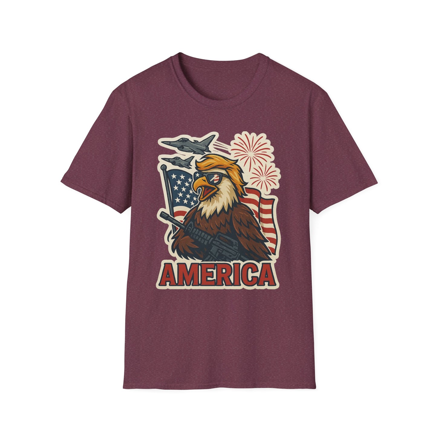 Patriotic T-Shirt with America Jets and Eagle Design - Air Force Jets Tee, American Eagles, American Flag Shirt