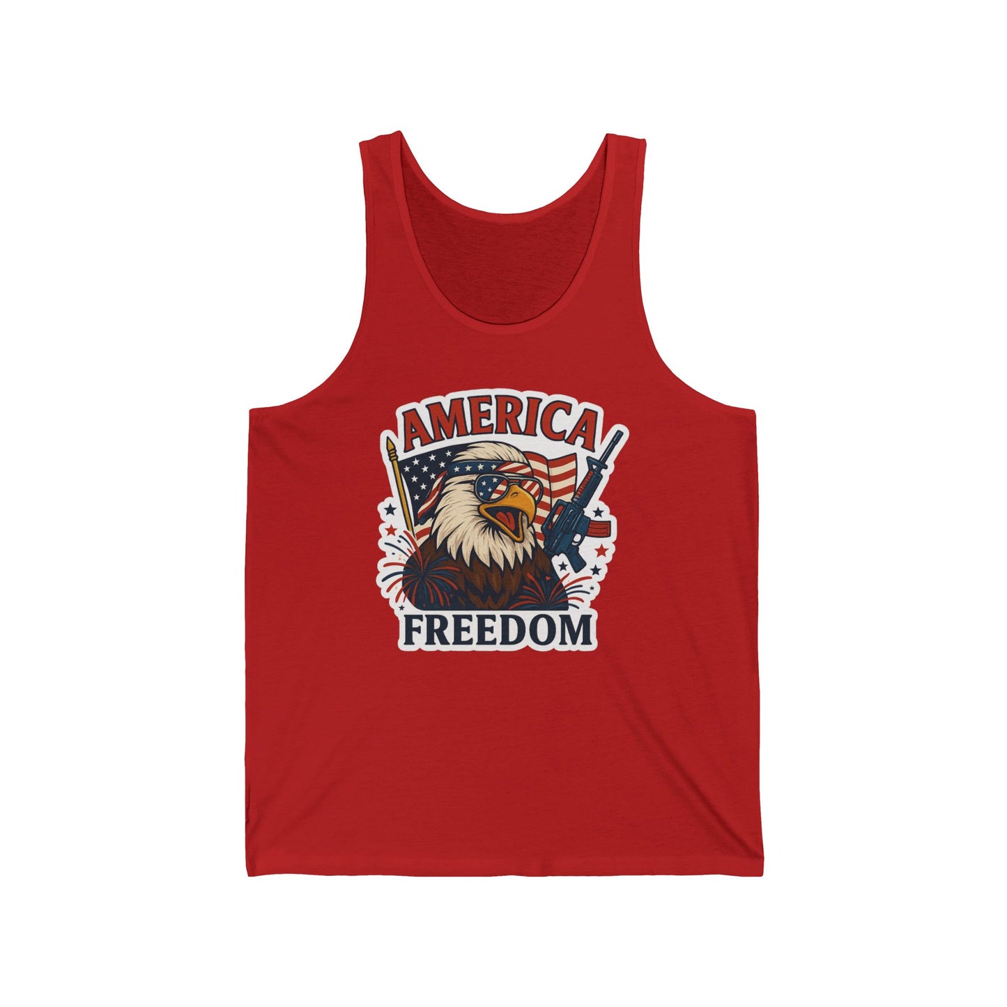 Tank Top - Patriotic America Freedom Eagle Flag Rifle Sunglasses Fireworks - 4th of July tank, Eagle and flag top, Freedom themed tank