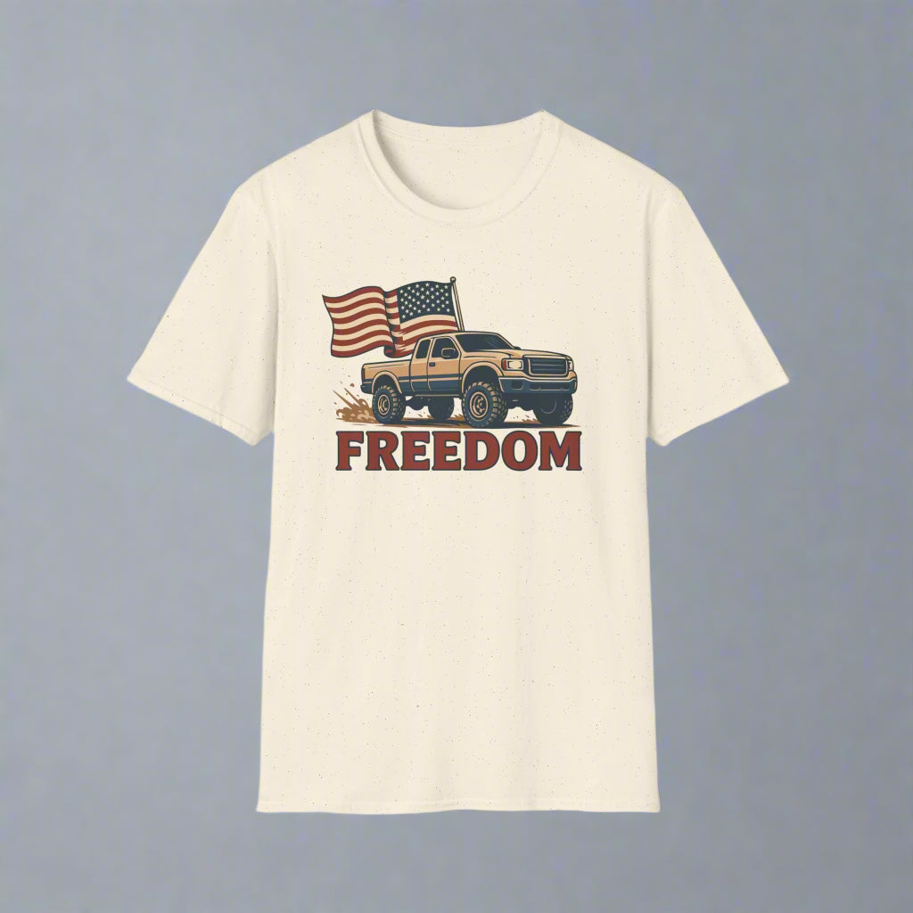 T-Shirt with American Freedom Pickup Truck Design - 4th of July Outfit, American Dream Shirt, American Pride Shirt