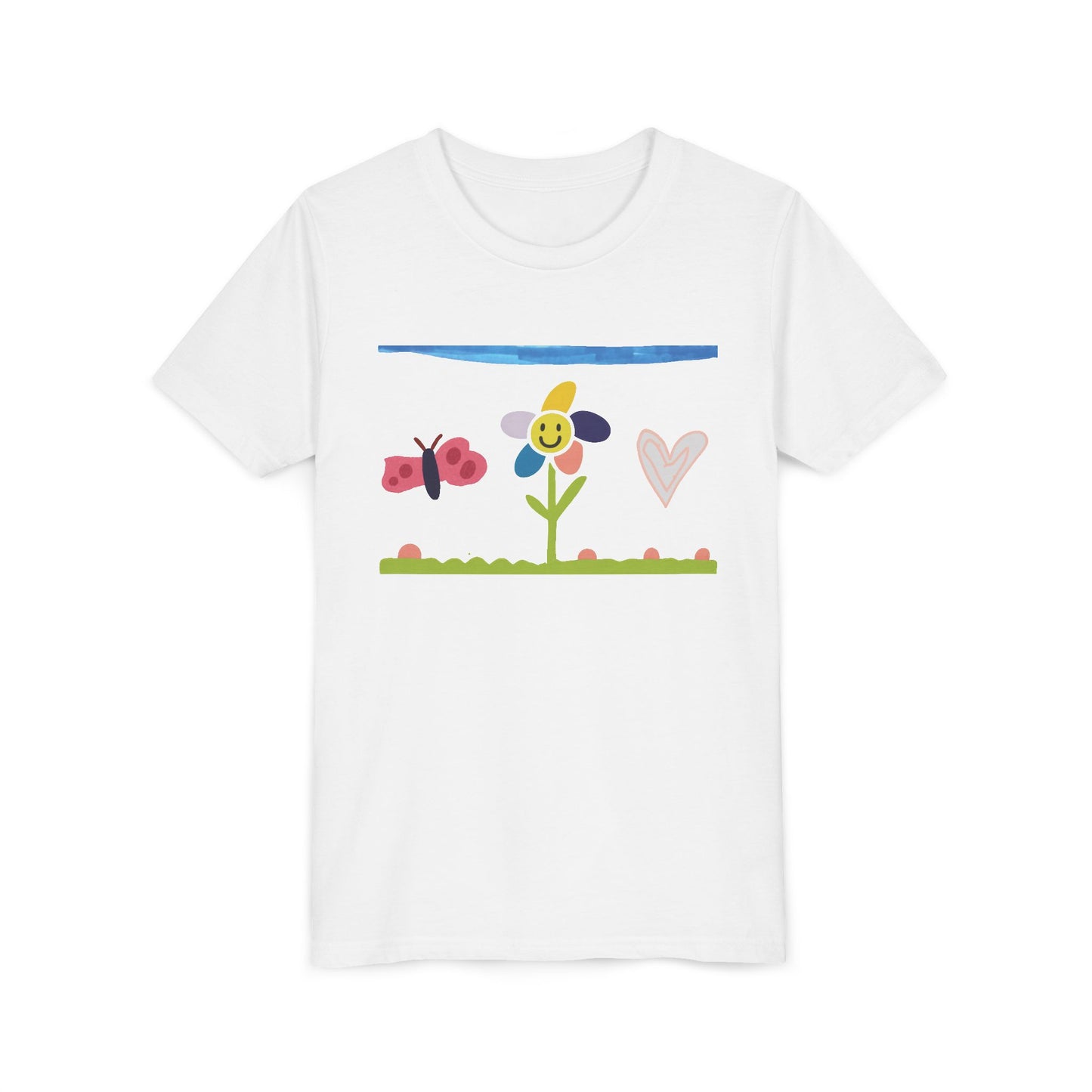 Kids Tee Whimsical Flower Heart Butterfly - 5 Year Old Artist, Butterfly Print, Child Artist