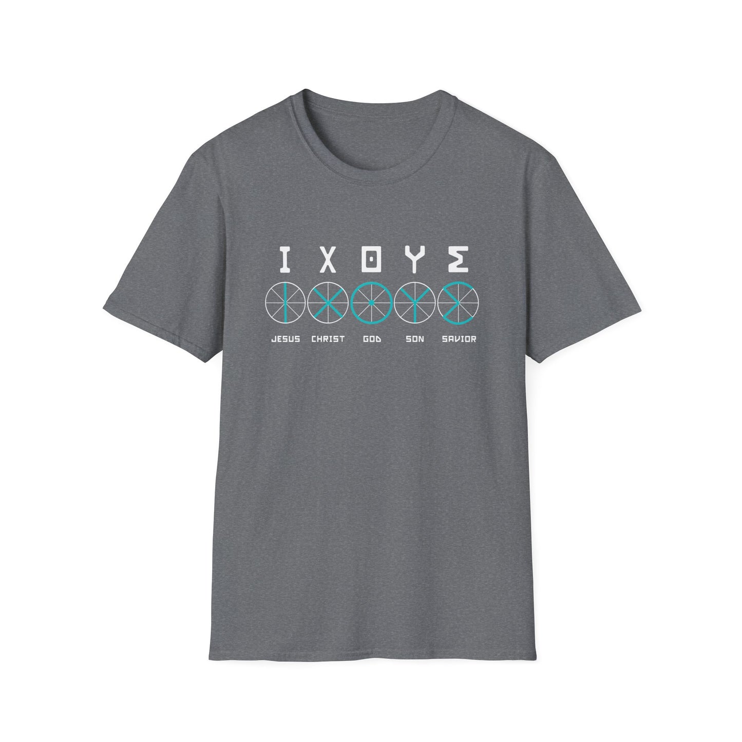 Christian Wheel Unisex T-Shirt - ΙΧΘΥΣ Greek Translated Design - Biblical Quote Shirt, Christian Fashion, Christian Gift