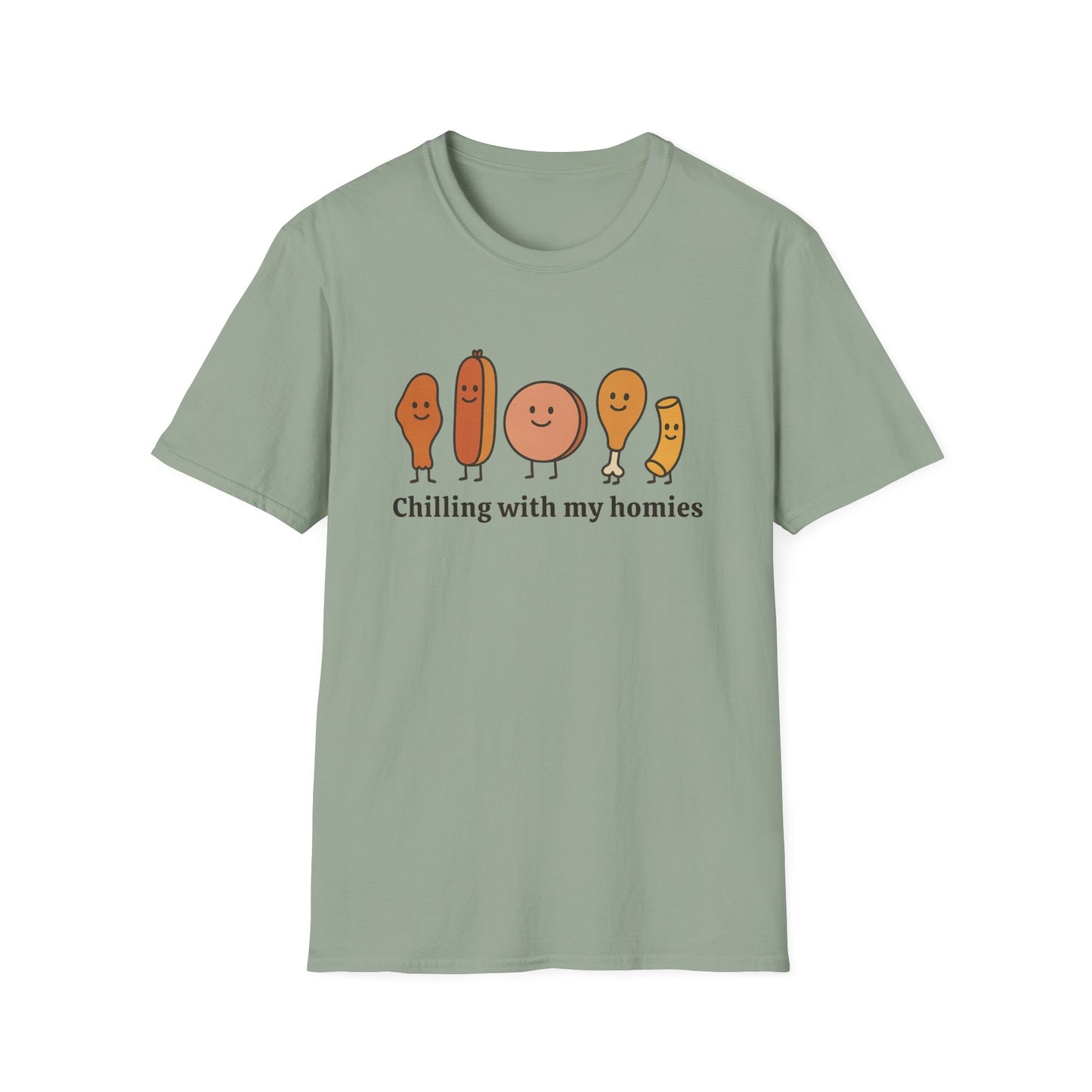 Chilling with my homies chicken wing hot dog bologna chicken macaroni Tee - Casual Apparel, Chicken Wing Lover, Chill Vibes