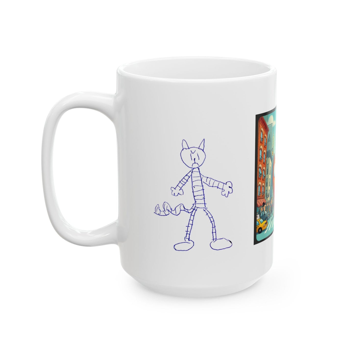 Mug - Big City Cat and big Kid's Cat Sketch Ceramic Mug (11oz, 15oz) - Big city, Cat sketch, Cat themed mug