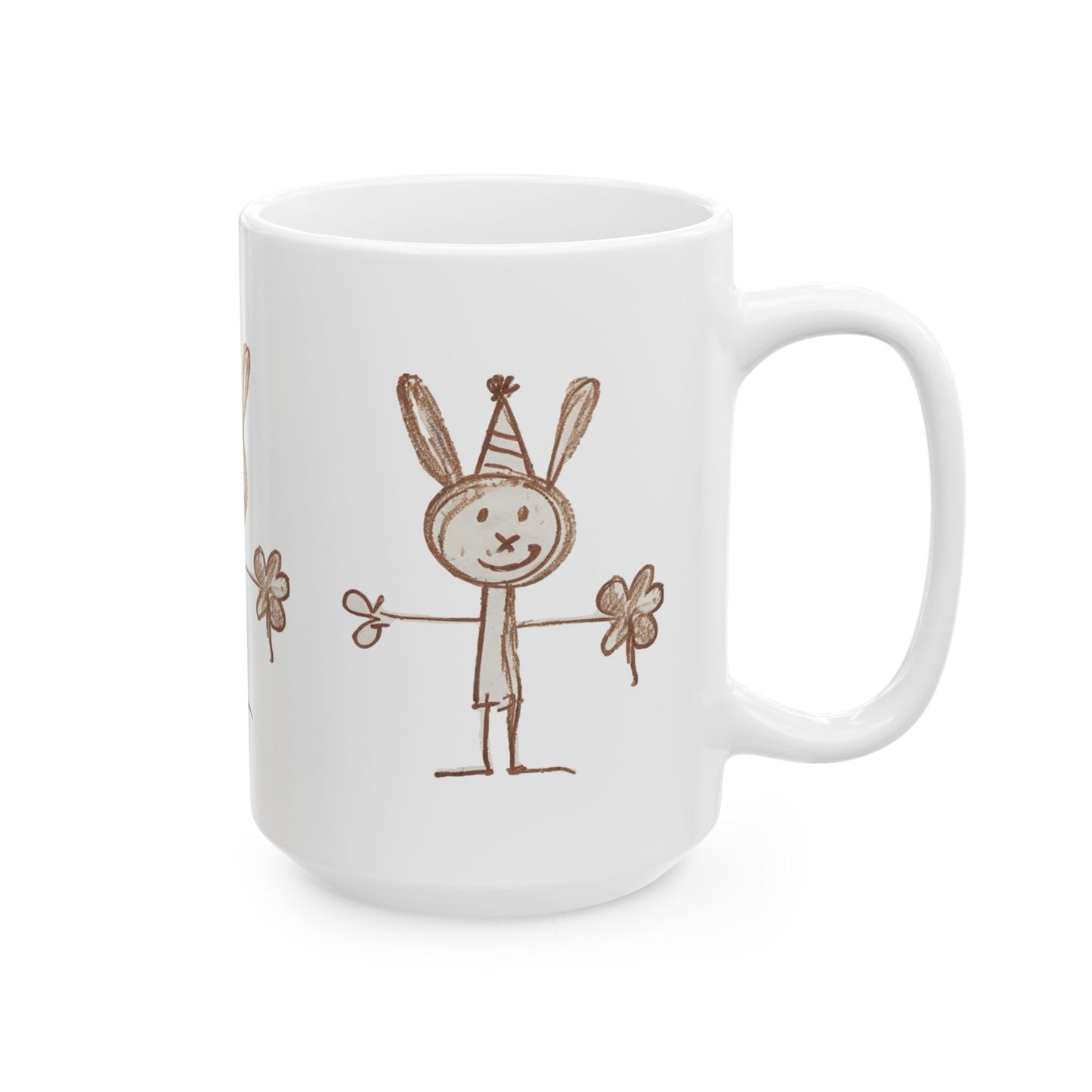 Childlike Bunny Mug, Adorable Rabbit Cup, Playful Animal Coffee Mug, Cute Bunny Tea Mug, Whimsical Ceramic Mug - Animal Mug, Brown Crayon Drawing, Bunny Mug
