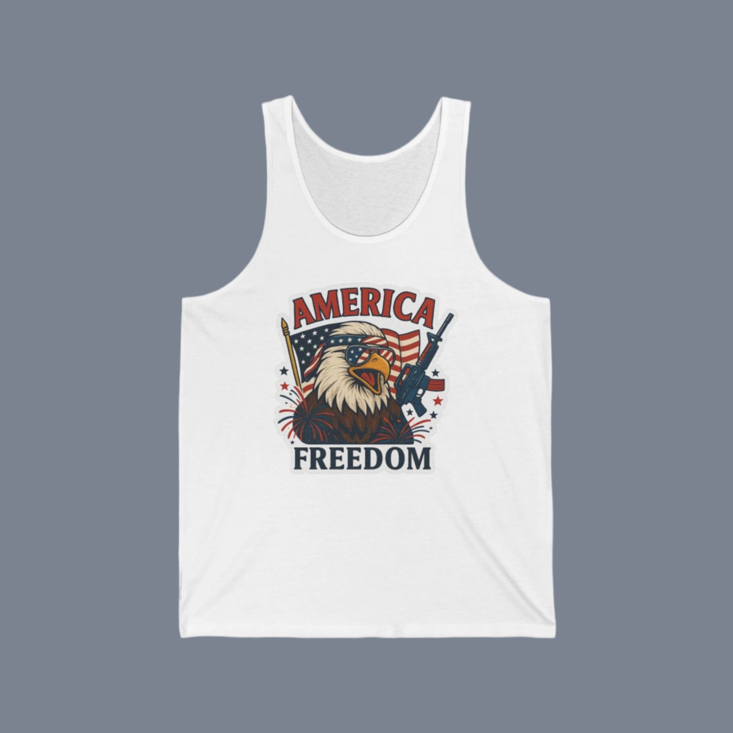 Tank Top - Patriotic America Freedom Eagle Flag Rifle Sunglasses Fireworks - 4th of July tank, Eagle and flag top, Freedom themed tank