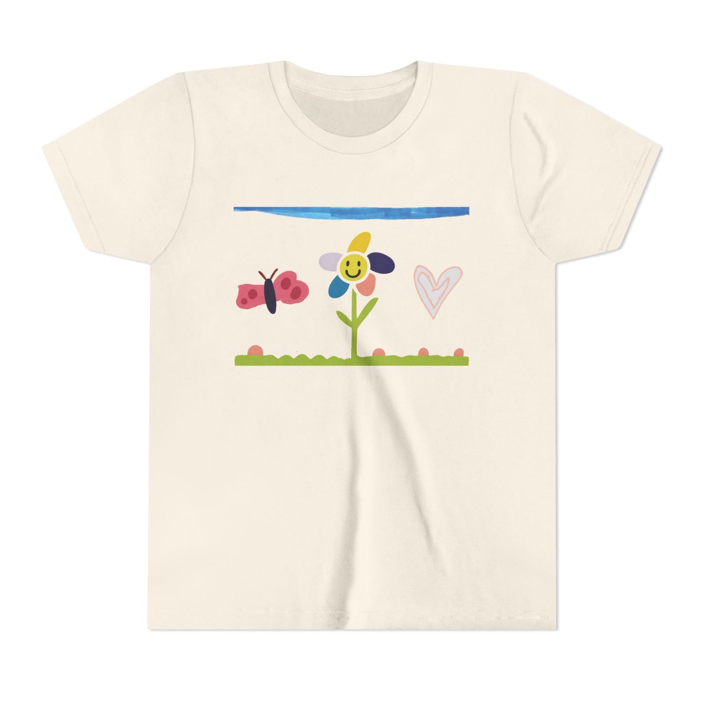 Kids Tee Whimsical Flower Heart Butterfly - 5 Year Old Artist, Butterfly Print, Child Artist