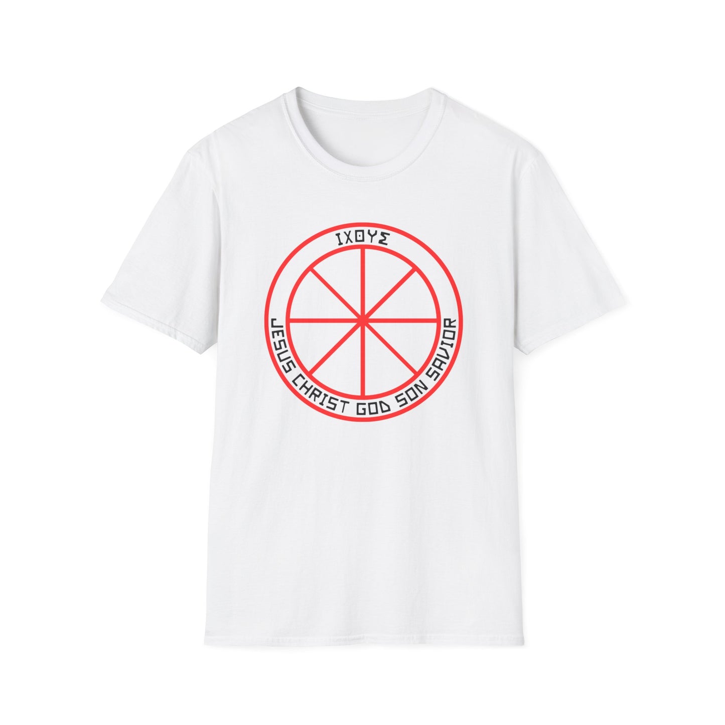 Christian Wheel T-Shirt with Greek Translation of Jesus Christ, Son of God, Savior Design - Christian shirt, Christianity symbol, Faith apparel