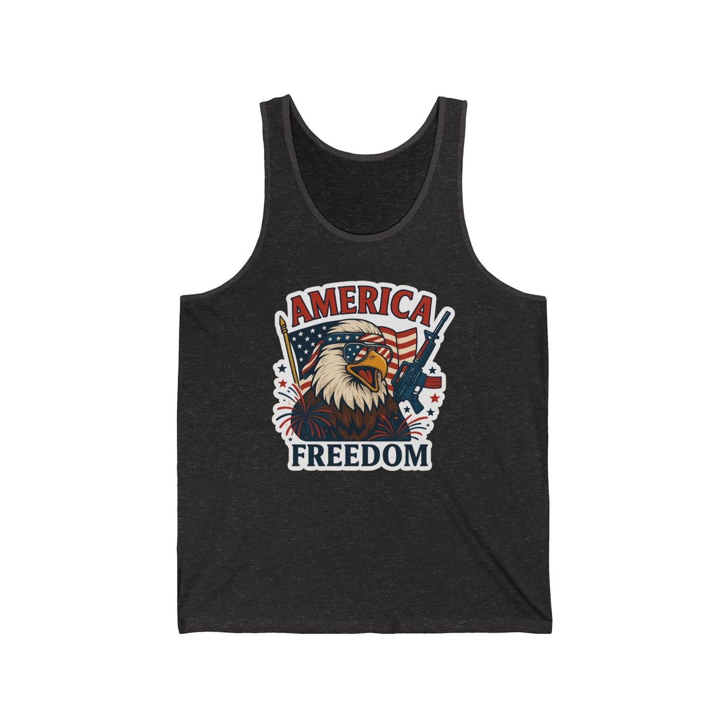 Tank Top - Patriotic America Freedom Eagle Flag Rifle Sunglasses Fireworks - 4th of July tank, Eagle and flag top, Freedom themed tank