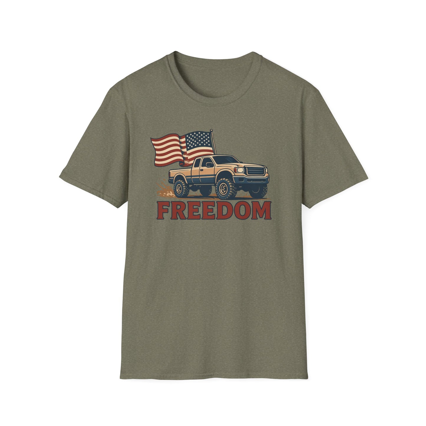 T-Shirt with American Freedom Pickup Truck Design - 4th of July Outfit, American Dream Shirt, American Pride Shirt