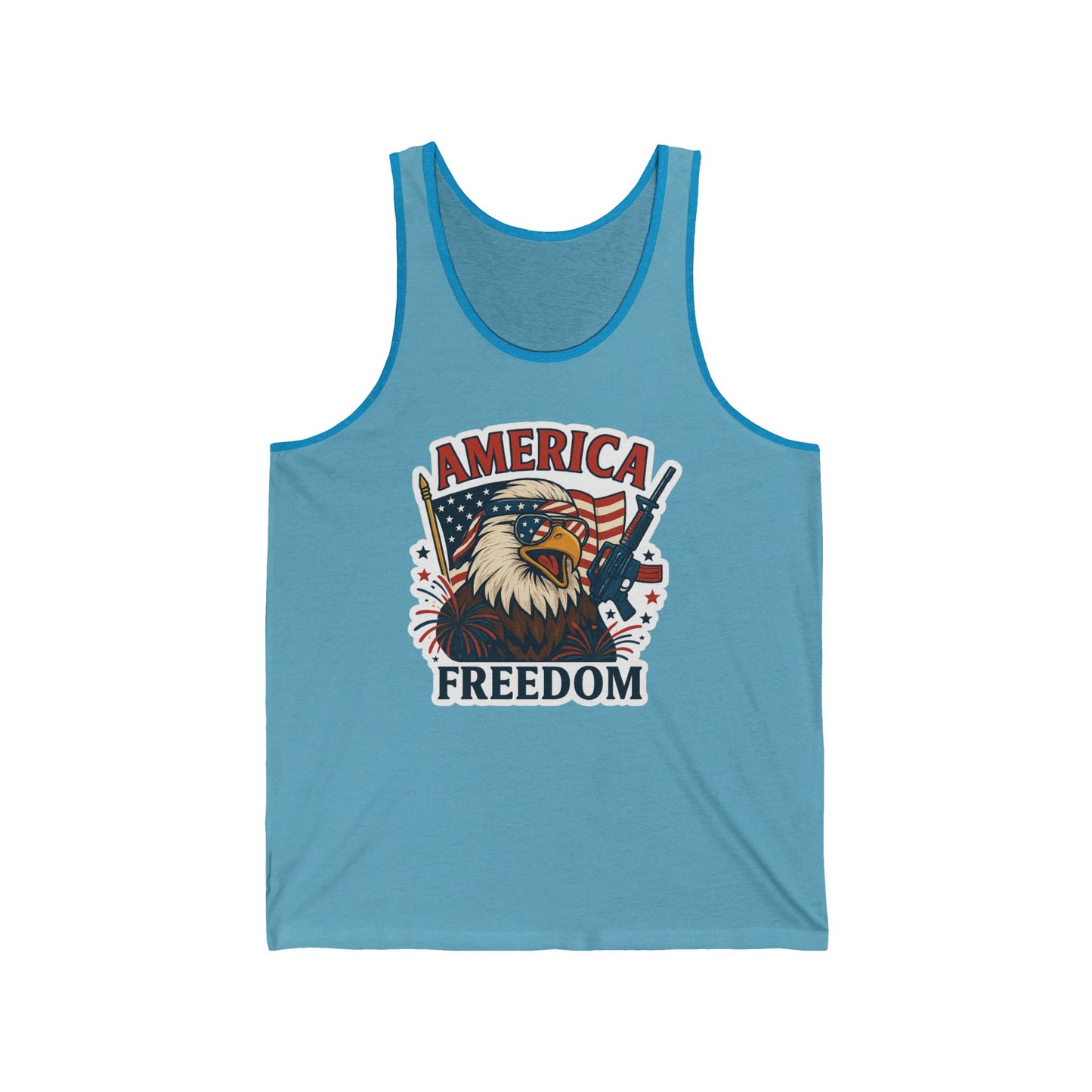 Tank Top - Patriotic America Freedom Eagle Flag Rifle Sunglasses Fireworks - 4th of July tank, Eagle and flag top, Freedom themed tank