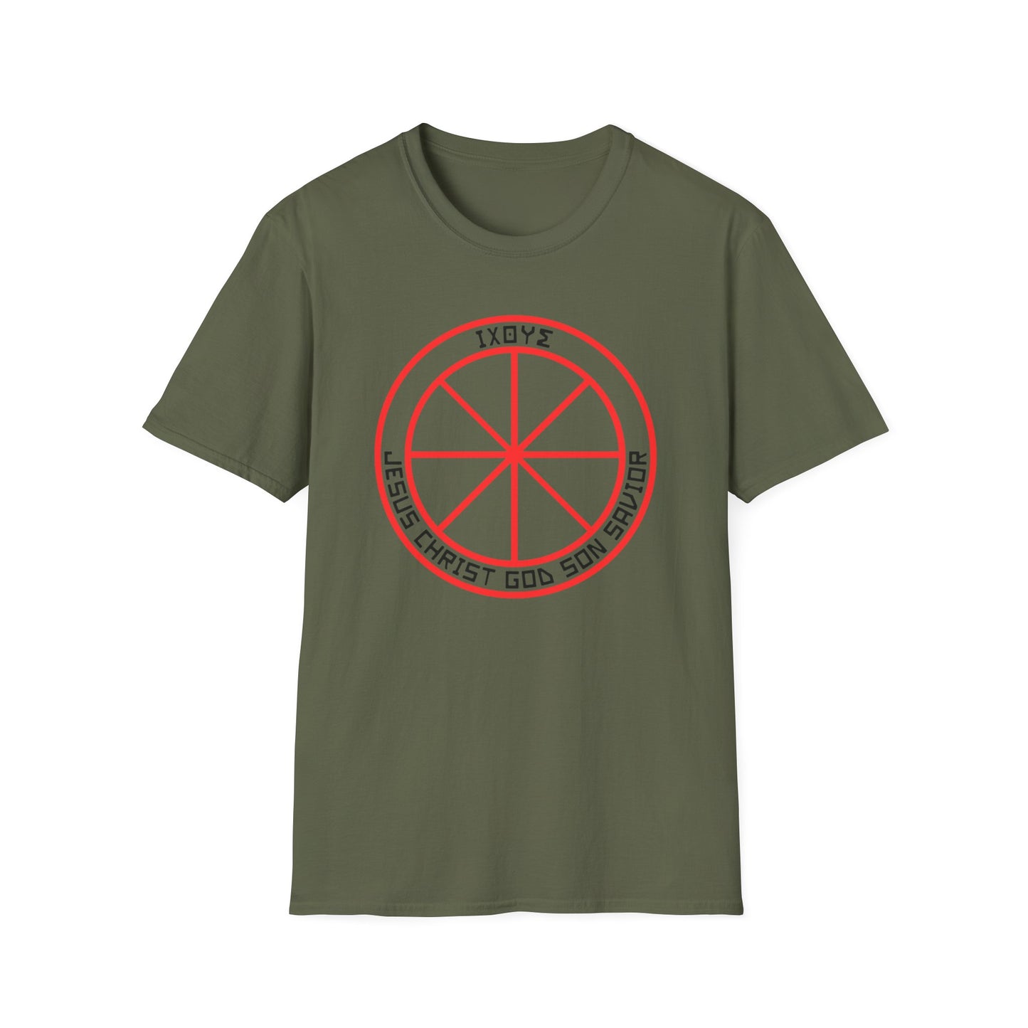 Christian Wheel T-Shirt with Greek Translation of Jesus Christ, Son of God, Savior Design - Christian shirt, Christianity symbol, Faith apparel