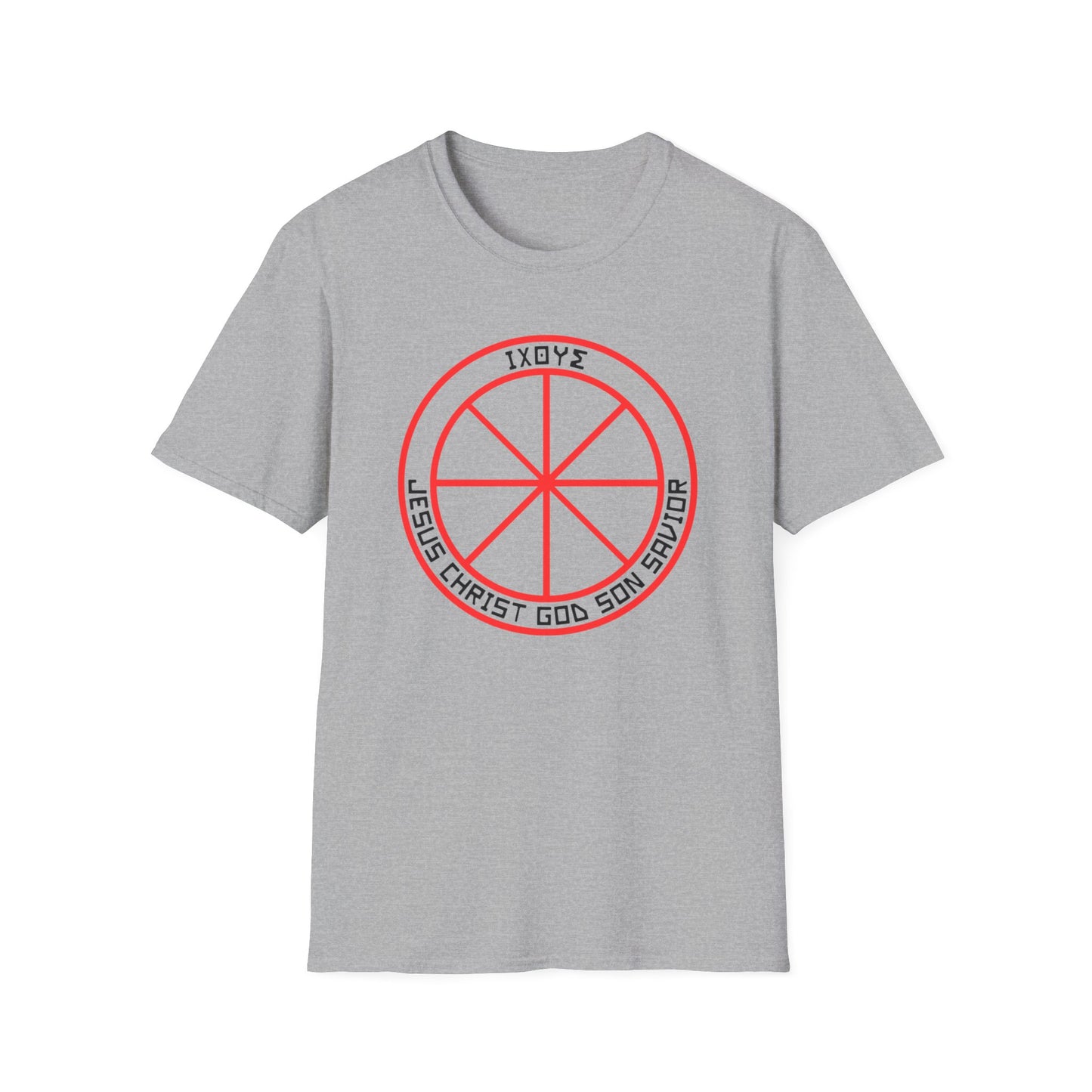 Christian Wheel T-Shirt with Greek Translation of Jesus Christ, Son of God, Savior Design - Christian shirt, Christianity symbol, Faith apparel