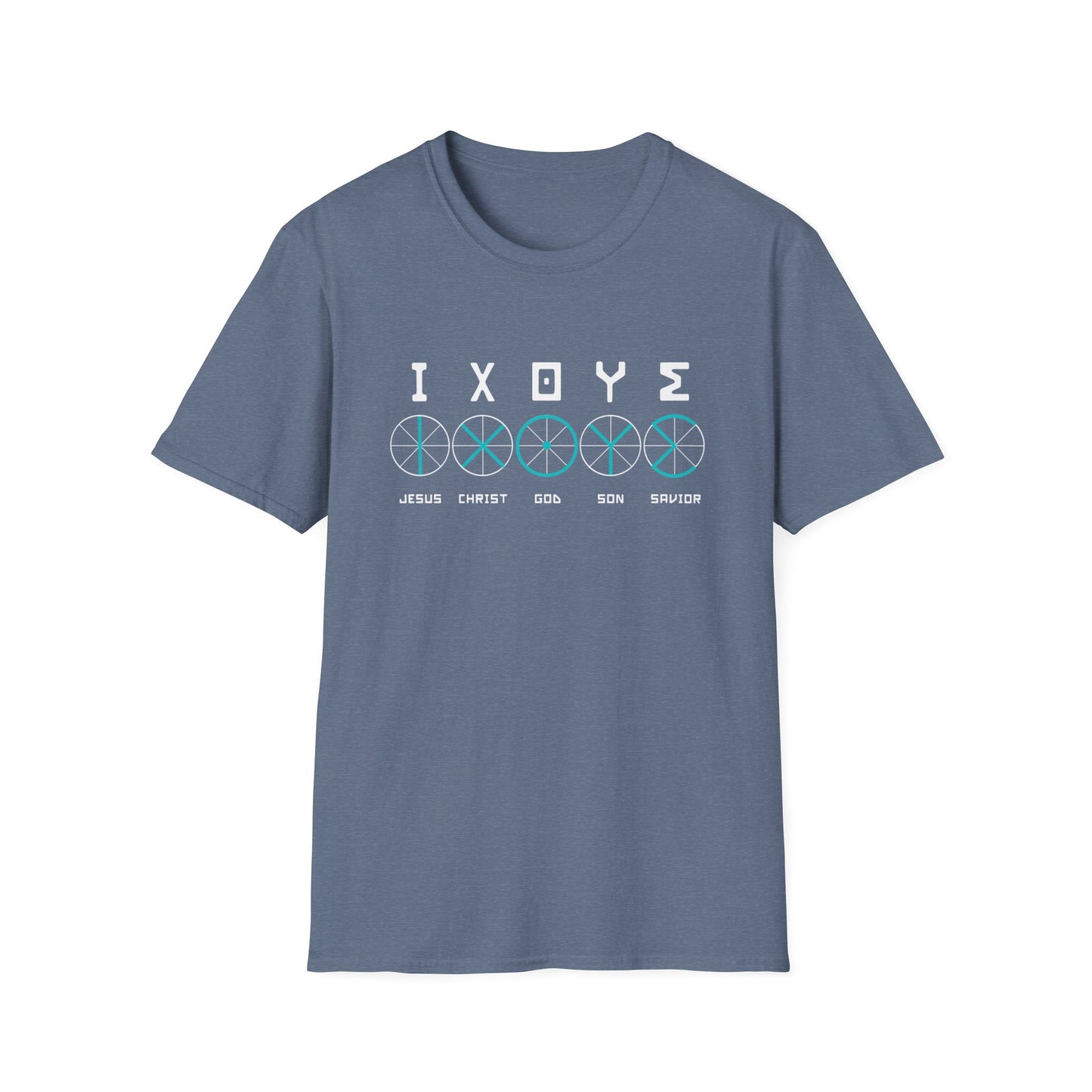 Christian Wheel Unisex T-Shirt - ΙΧΘΥΣ Greek Translated Design - Biblical Quote Shirt, Christian Fashion, Christian Gift