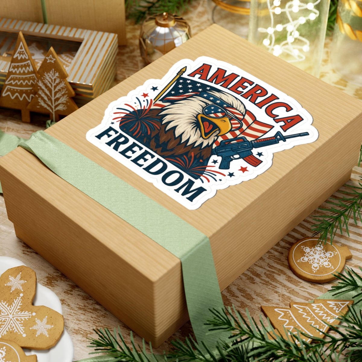 Sticker: America Freedom Eagle Flag Kiss-Cut Stickers - 4th of July Stickers, Bold Patriotic Art, Eagle Freedom Decals