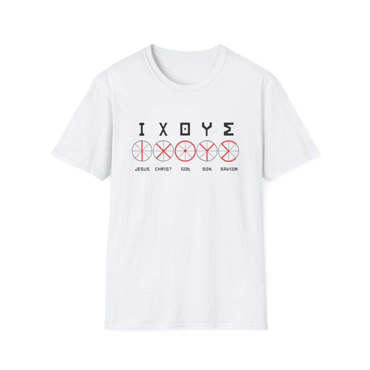 Christian Wheel Unisex T-Shirt - ΙΧΘΥΣ Greek Translated Design - Biblical Quote Shirt, Christian Fashion, Christian Gift