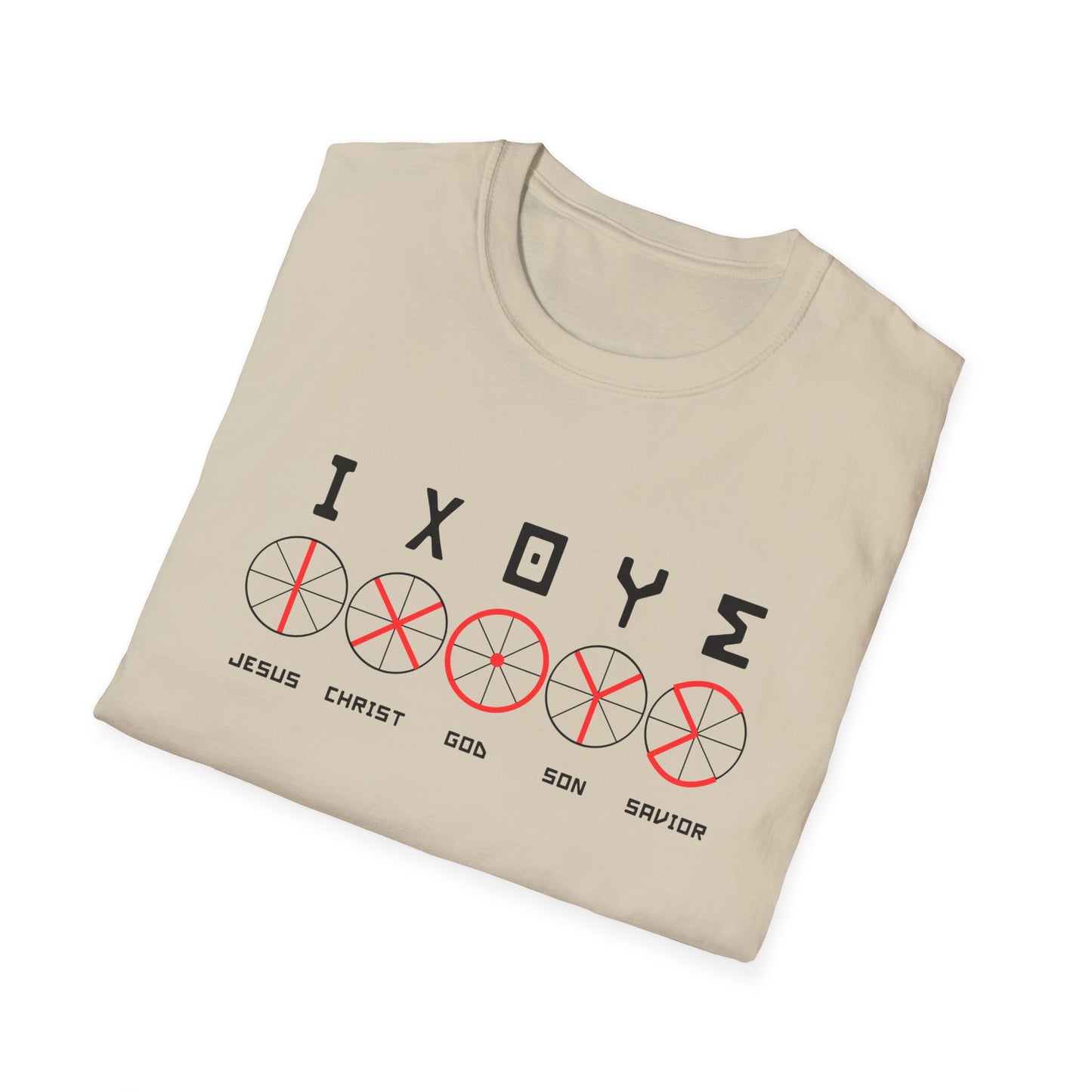 Christian Wheel Unisex T-Shirt - ΙΧΘΥΣ Greek Translated Design - Biblical Quote Shirt, Christian Fashion, Christian Gift