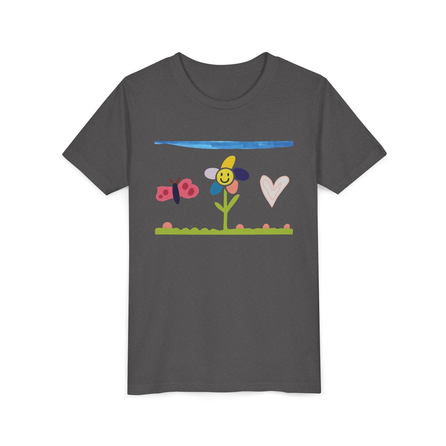 Kids Tee Whimsical Flower Heart Butterfly - 5 Year Old Artist, Butterfly Print, Child Artist