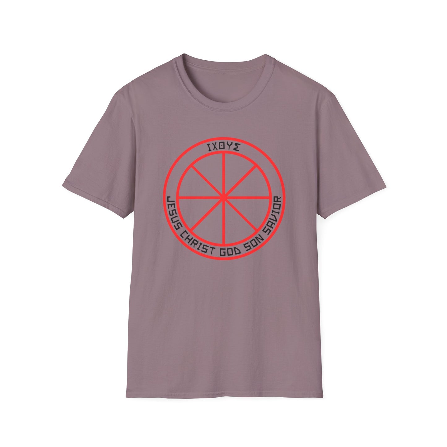 Christian Wheel T-Shirt with Greek Translation of Jesus Christ, Son of God, Savior Design - Christian shirt, Christianity symbol, Faith apparel