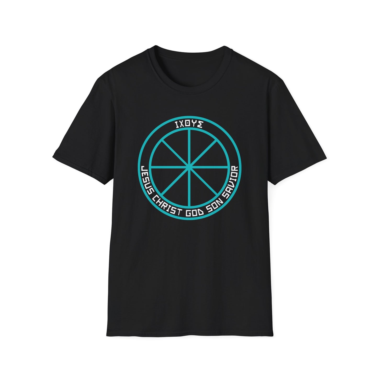 Christian Wheel T-Shirt with Greek Translation of Jesus Christ, Son of God, Savior Design - Christian shirt, Christianity symbol, Faith apparel