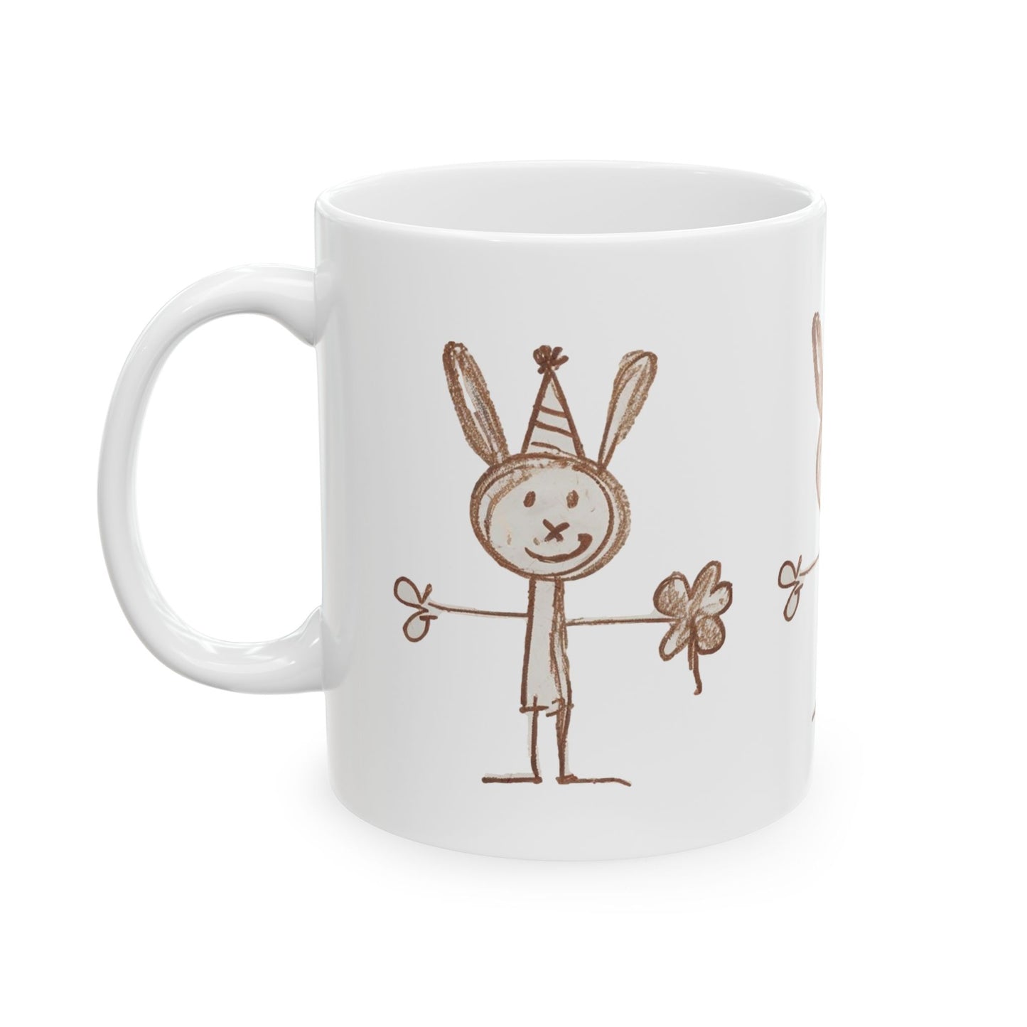 Childlike Bunny Mug, Adorable Rabbit Cup, Playful Animal Coffee Mug, Cute Bunny Tea Mug, Whimsical Ceramic Mug - Animal Mug, Brown Crayon Drawing, Bunny Mug