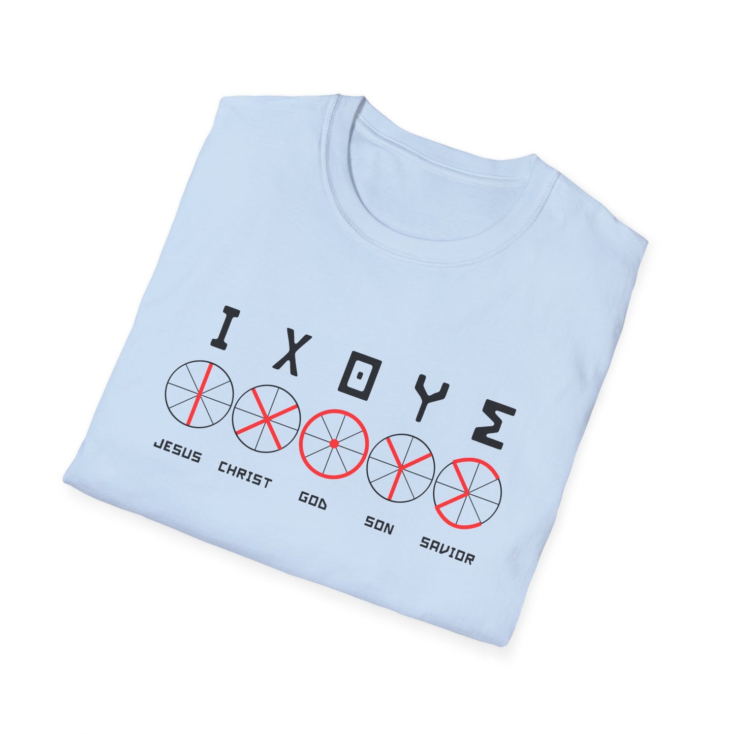 Christian Wheel Unisex T-Shirt - ΙΧΘΥΣ Greek Translated Design - Biblical Quote Shirt, Christian Fashion, Christian Gift
