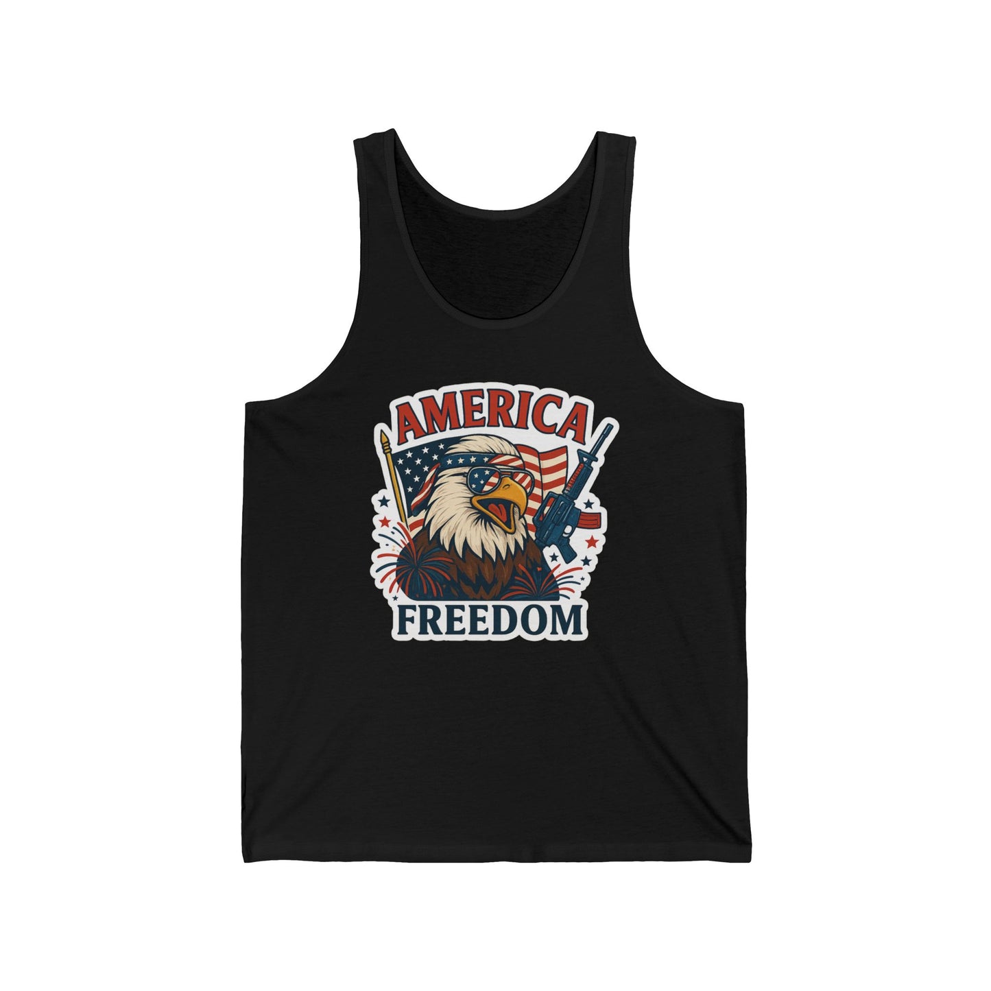 Tank Top - Patriotic America Freedom Eagle Flag Rifle Sunglasses Fireworks - 4th of July tank, Eagle and flag top, Freedom themed tank
