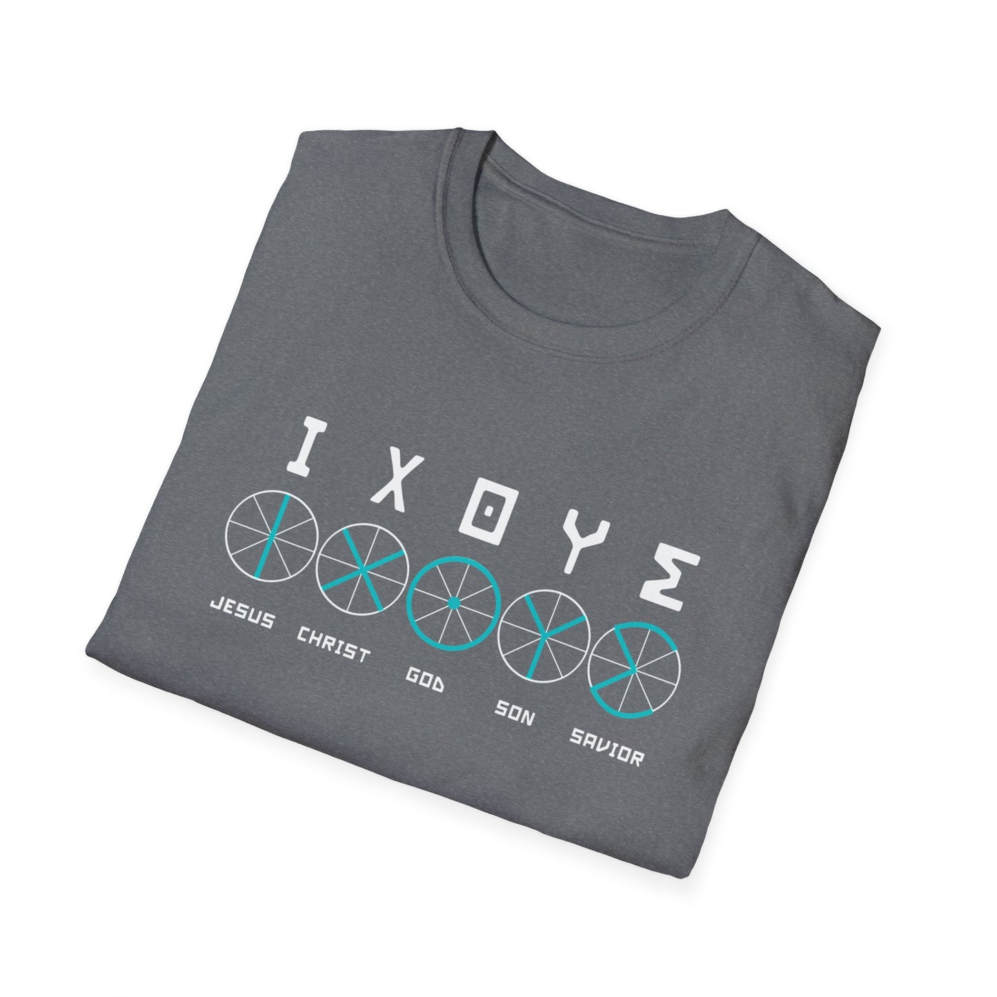 Christian Wheel Unisex T-Shirt - ΙΧΘΥΣ Greek Translated Design - Biblical Quote Shirt, Christian Fashion, Christian Gift