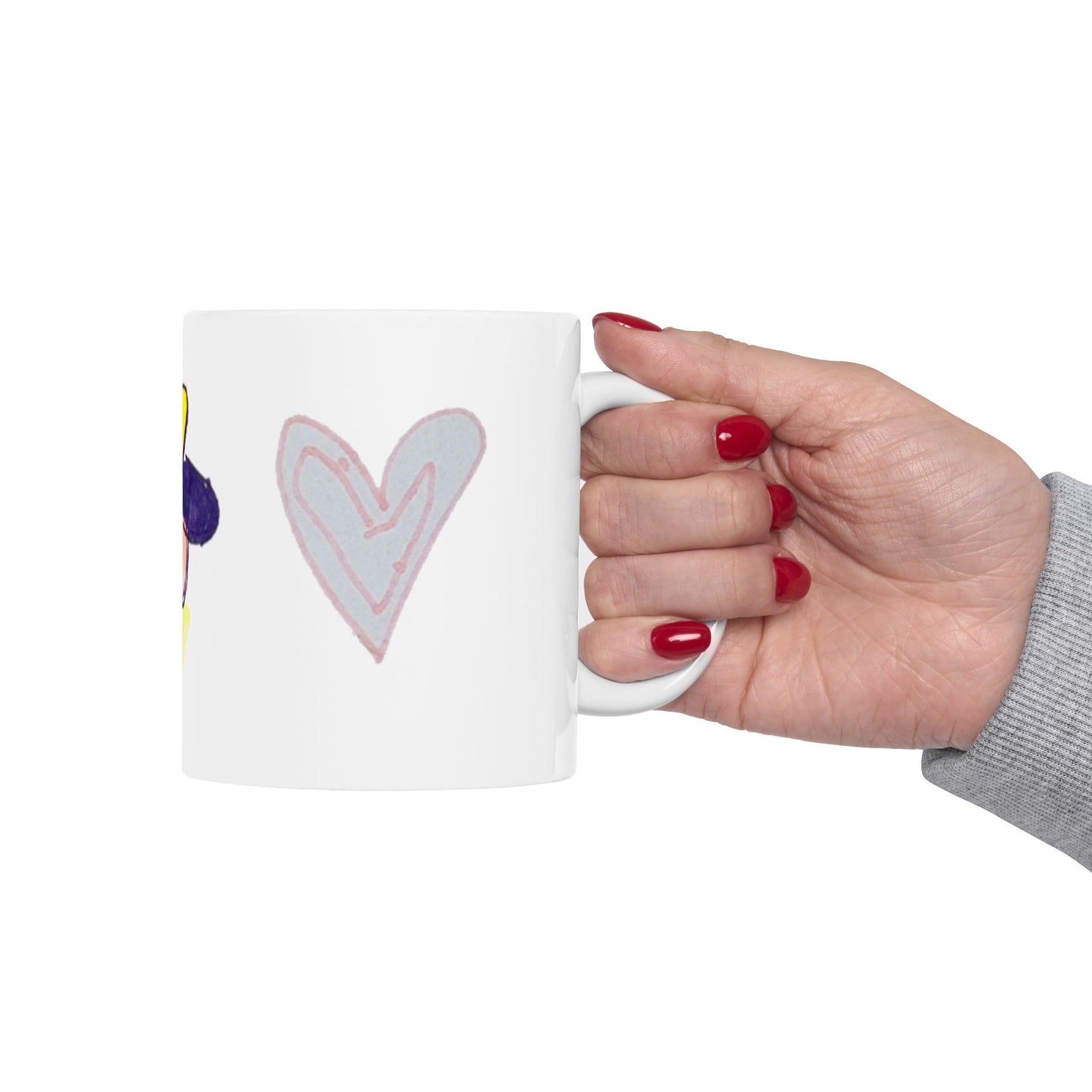 Mug - Whimsical Flower Heart Butterfly Drawn by 5 Year Old Girl - 5 Year Old Art, Adorable Ceramics, Butterfly Design