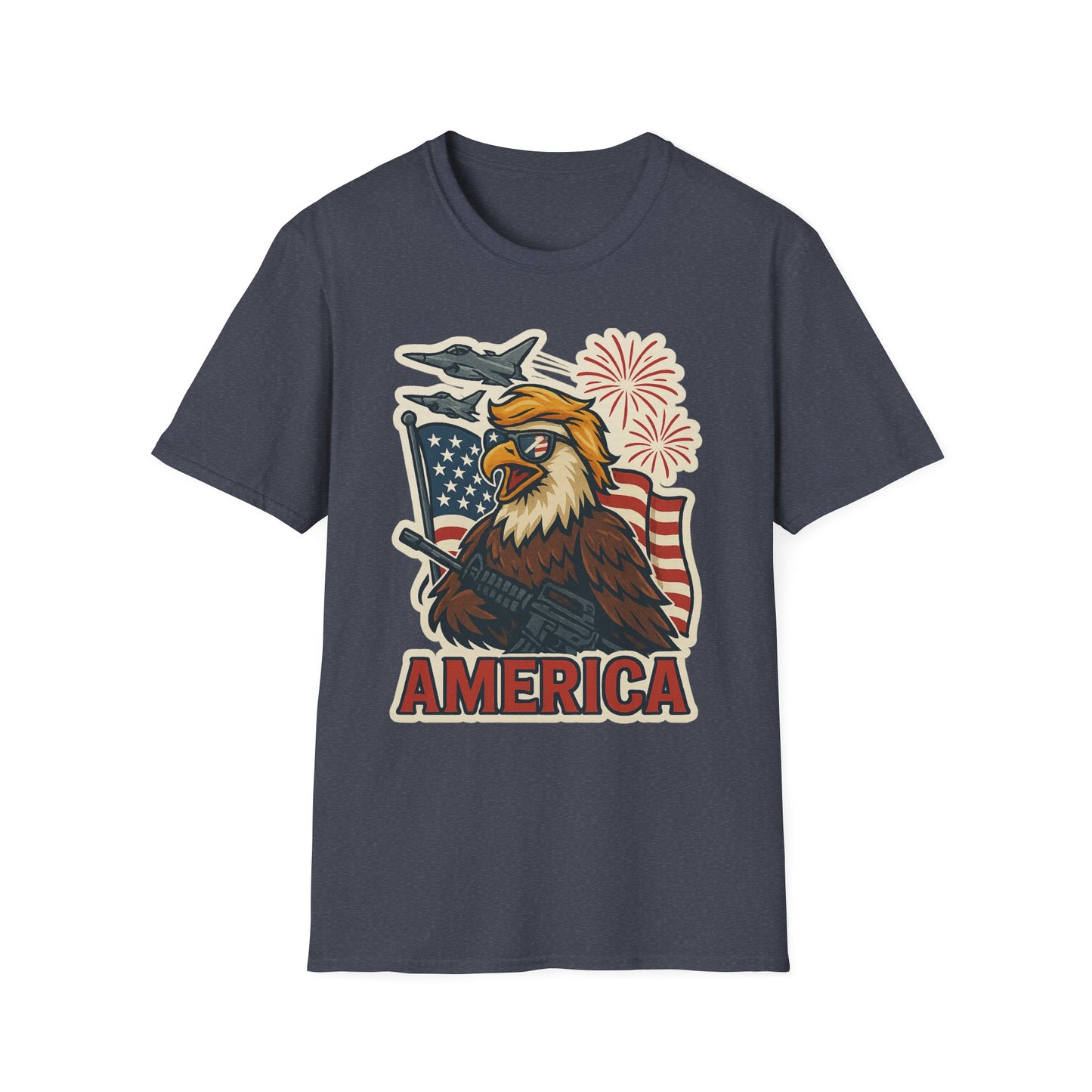 Patriotic T-Shirt with America Jets and Eagle Design - Air Force Jets Tee, American Eagles, American Flag Shirt