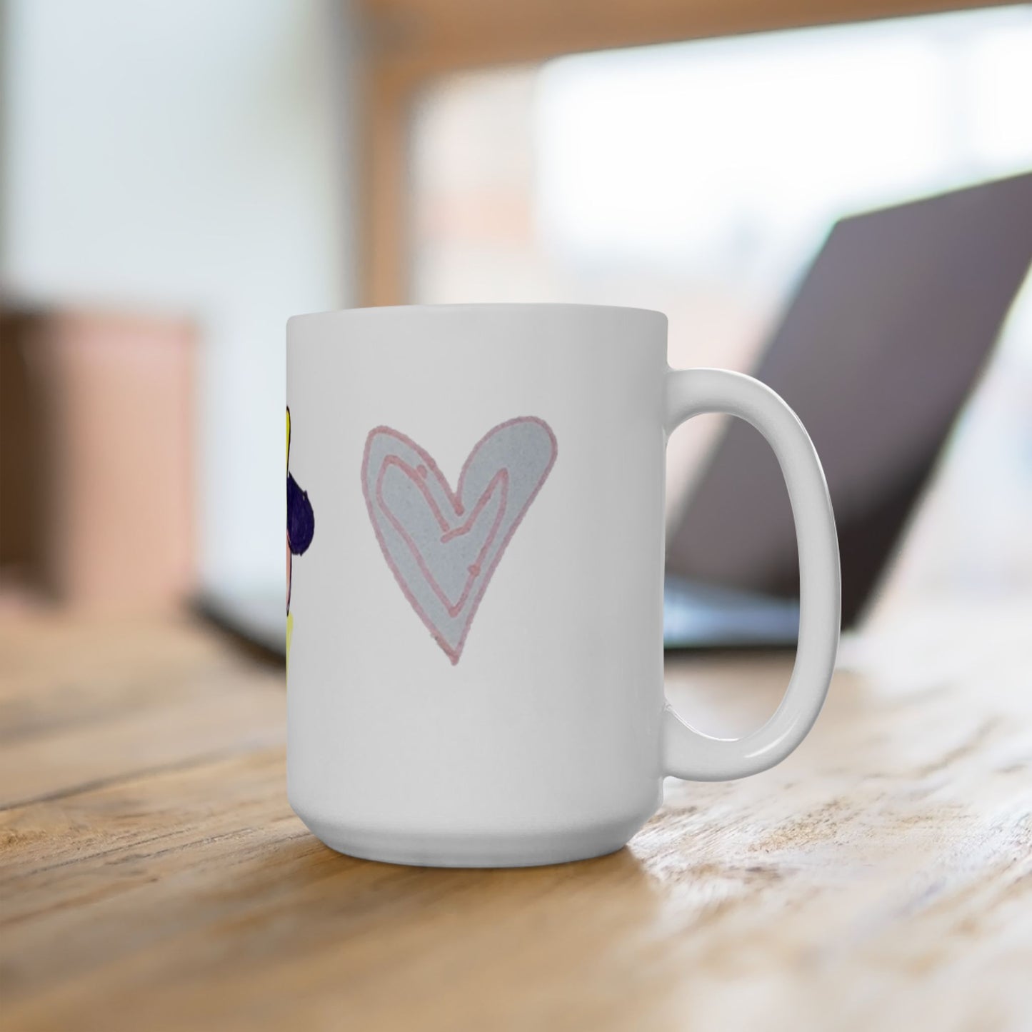 Mug - Whimsical Flower Heart Butterfly Drawn by 5 Year Old Girl - 5 Year Old Art, Adorable Ceramics, Butterfly Design