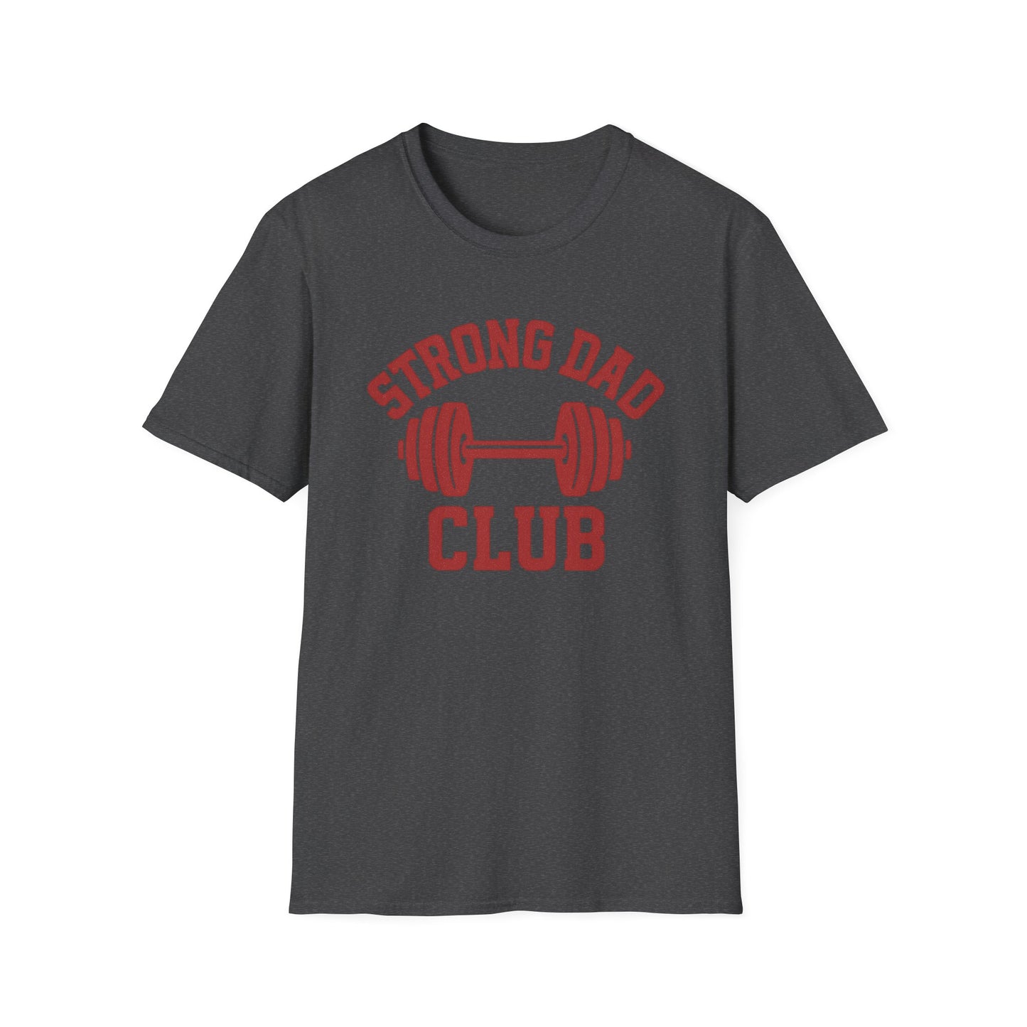 T-Shirt Gym Dad 'Strong Dad Club' Barbell Emblem Athletic Tee - Athletic Dad, Barbell Design, Barbell Emblem