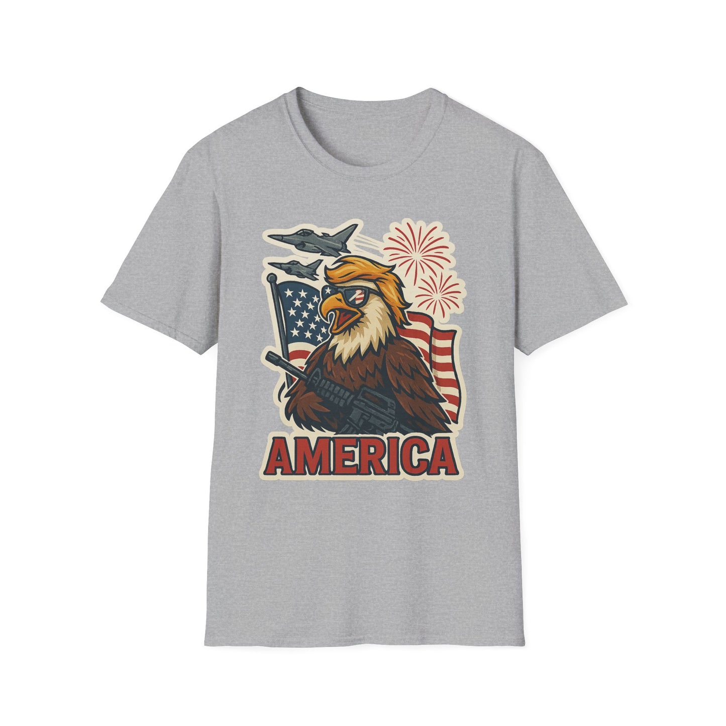 Patriotic T-Shirt with America Jets and Eagle Design - Air Force Jets Tee, American Eagles, American Flag Shirt