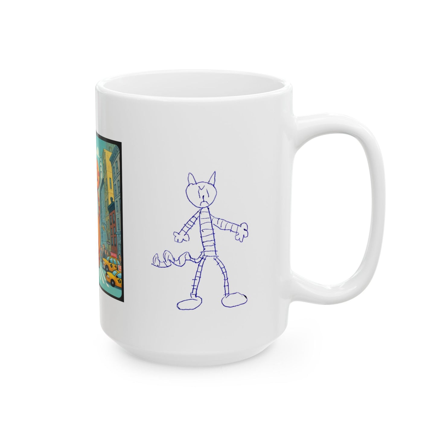 Mug - Big City Cat and big Kid's Cat Sketch Ceramic Mug (11oz, 15oz) - Big city, Cat sketch, Cat themed mug