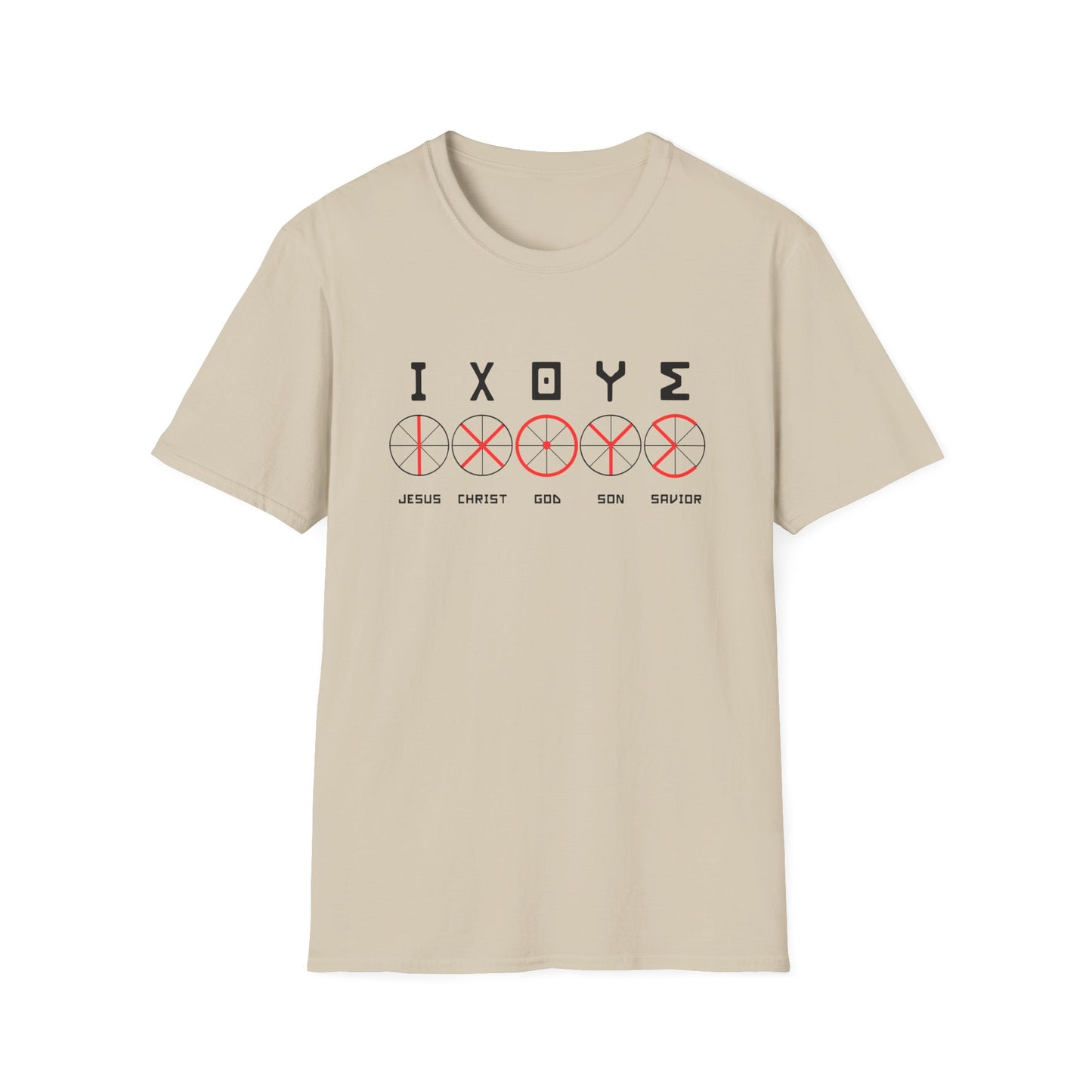 Christian Wheel Unisex T-Shirt - ΙΧΘΥΣ Greek Translated Design - Biblical Quote Shirt, Christian Fashion, Christian Gift