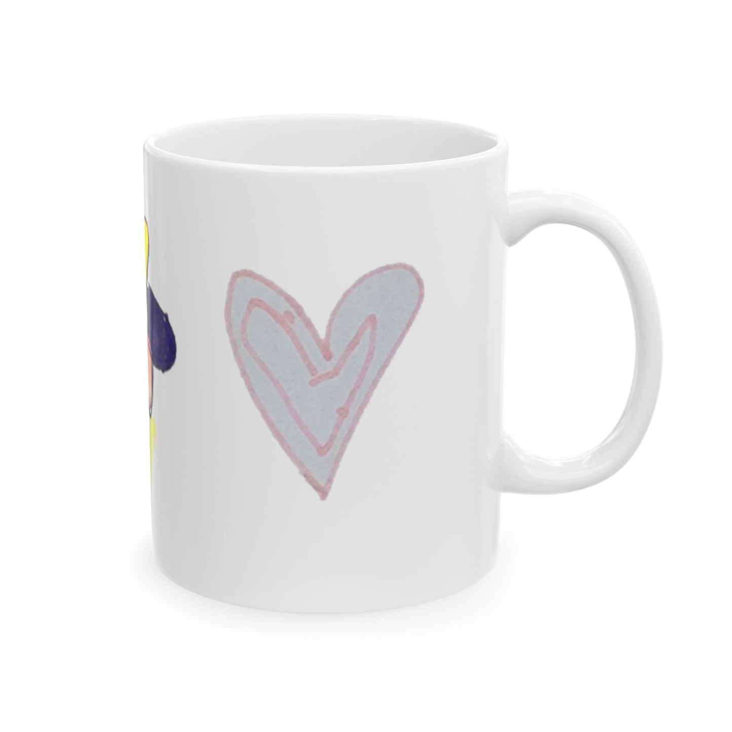 Mug - Whimsical Flower Heart Butterfly Drawn by 5 Year Old Girl - 5 Year Old Art, Adorable Ceramics, Butterfly Design