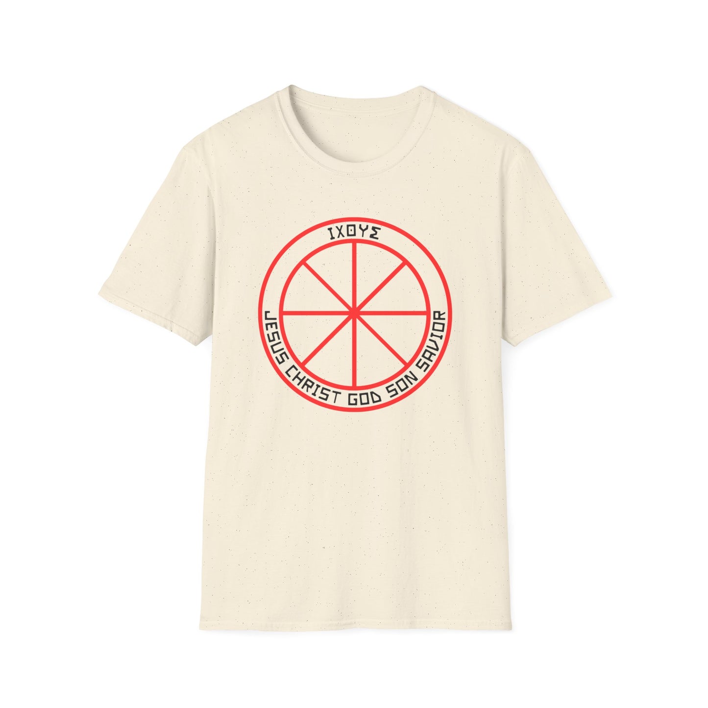 Christian Wheel T-Shirt with Greek Translation of Jesus Christ, Son of God, Savior Design - Christian shirt, Christianity symbol, Faith apparel