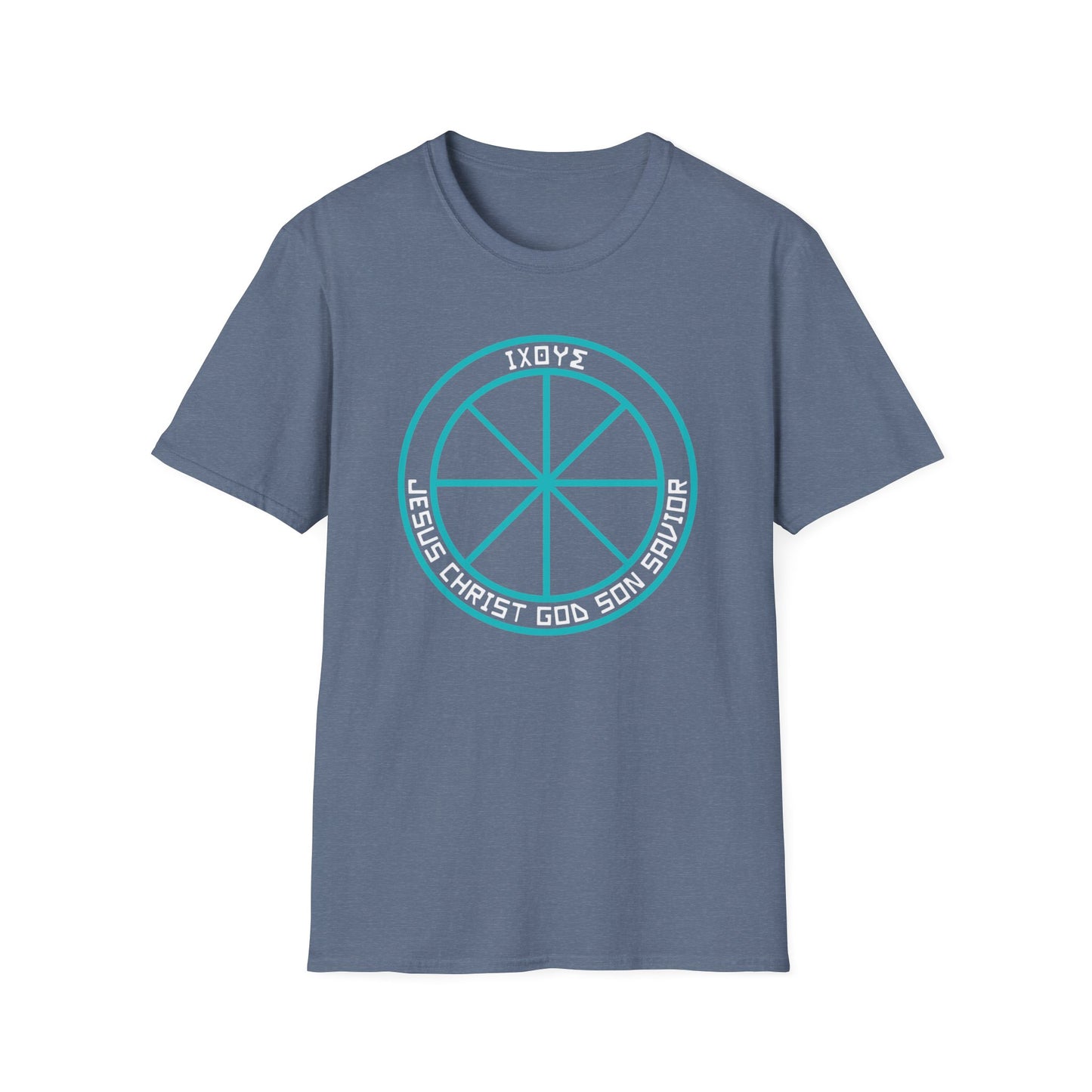 Christian Wheel T-Shirt with Greek Translation of Jesus Christ, Son of God, Savior Design - Christian shirt, Christianity symbol, Faith apparel