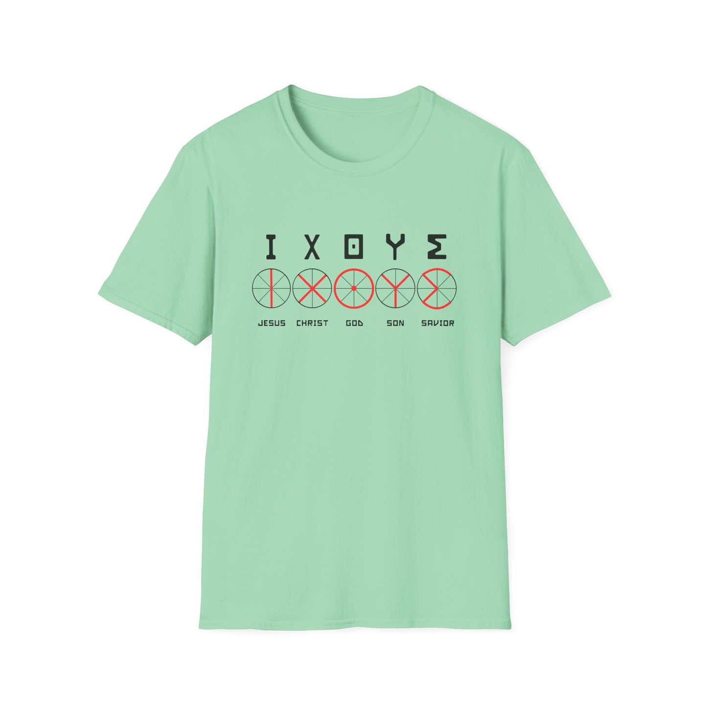 Christian Wheel Unisex T-Shirt - ΙΧΘΥΣ Greek Translated Design - Biblical Quote Shirt, Christian Fashion, Christian Gift