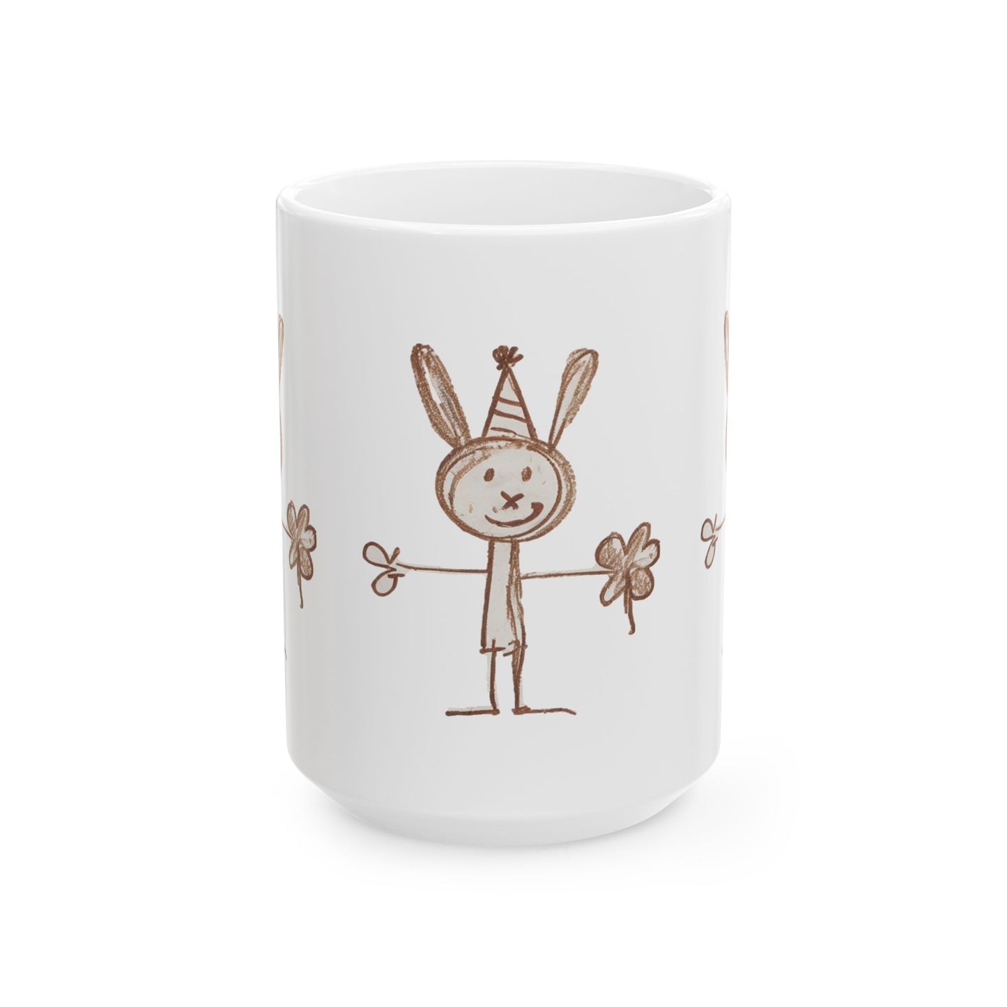Childlike Bunny Mug, Adorable Rabbit Cup, Playful Animal Coffee Mug, Cute Bunny Tea Mug, Whimsical Ceramic Mug - Animal Mug, Brown Crayon Drawing, Bunny Mug