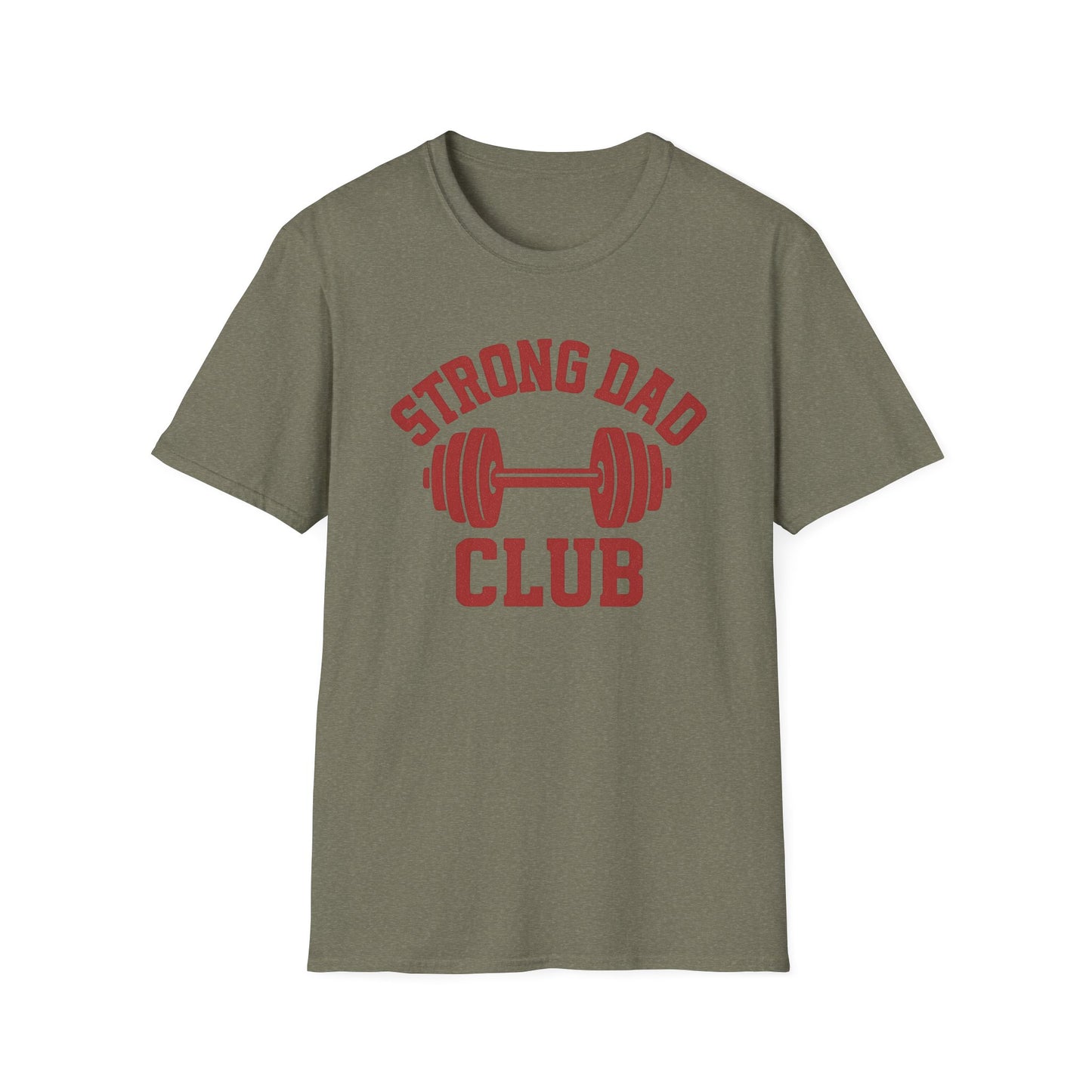 T-Shirt Gym Dad 'Strong Dad Club' Barbell Emblem Athletic Tee - Athletic Dad, Barbell Design, Barbell Emblem