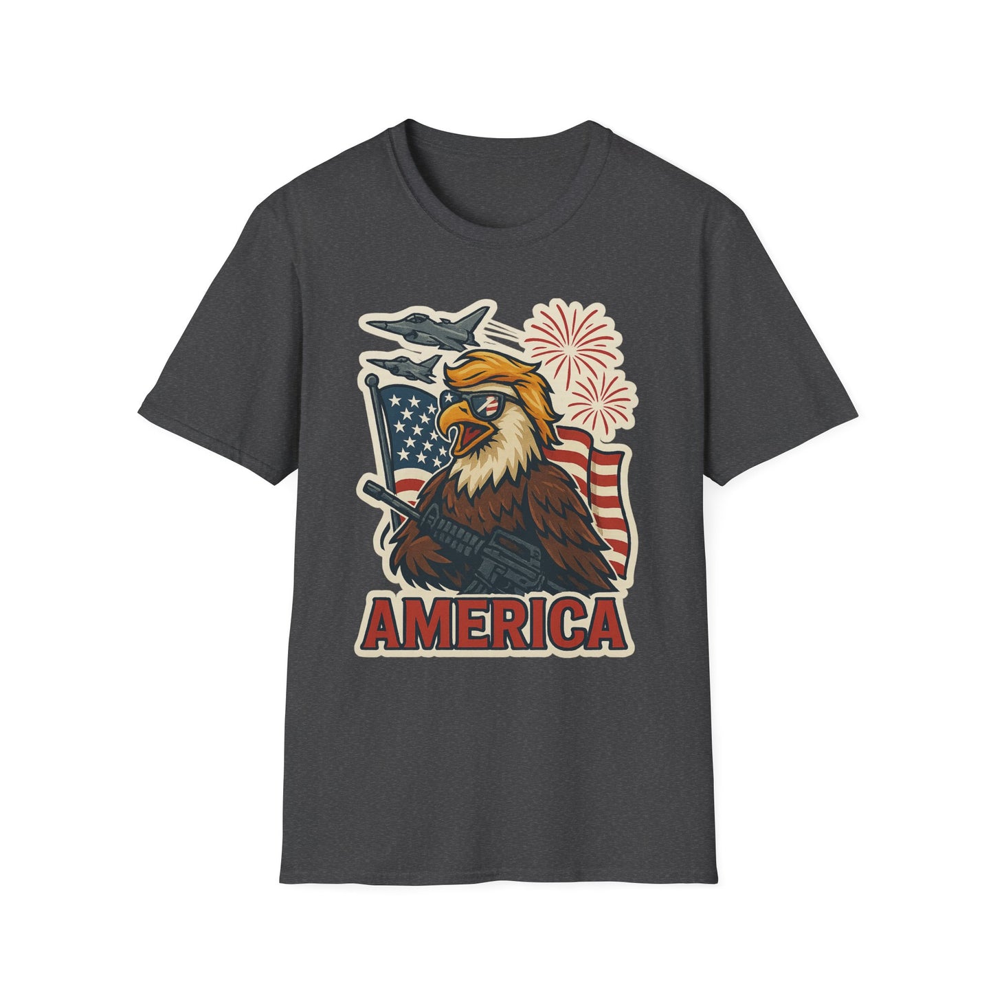 Patriotic T-Shirt with America Jets and Eagle Design - Air Force Jets Tee, American Eagles, American Flag Shirt
