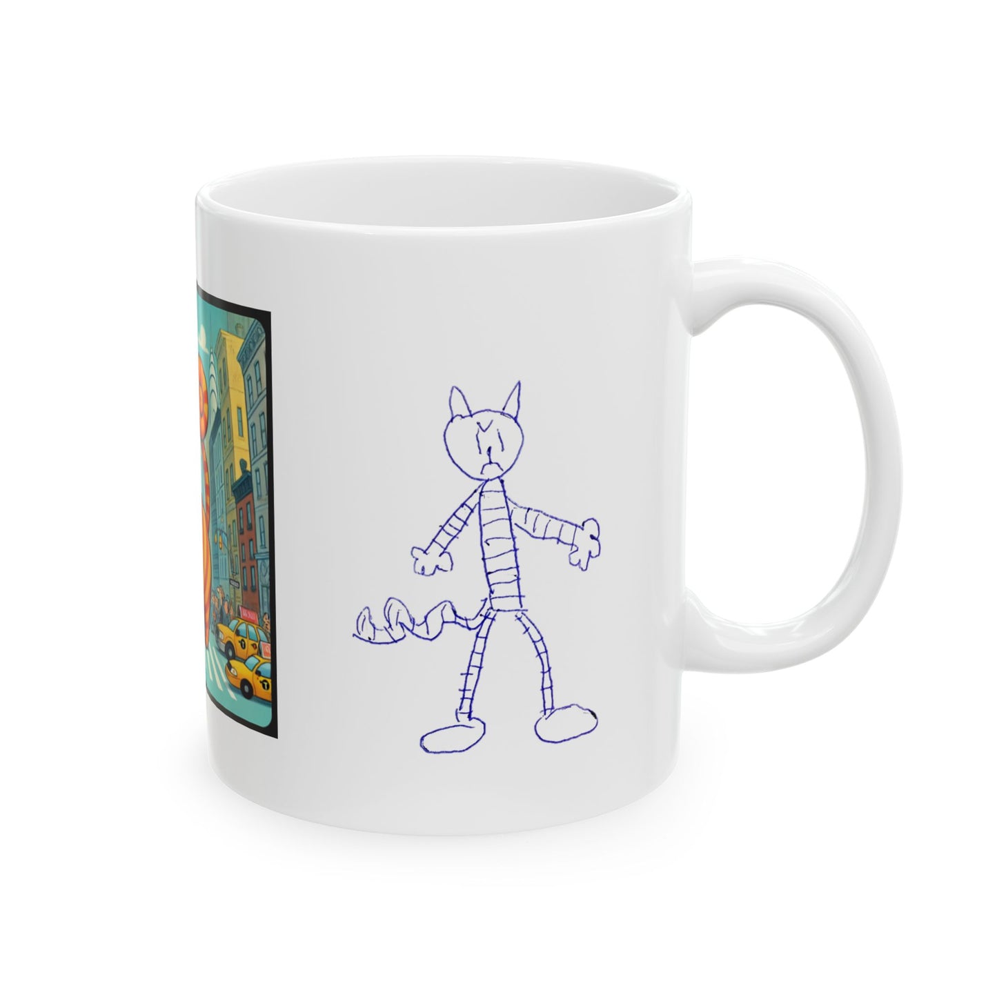 Mug - Big City Cat and big Kid's Cat Sketch Ceramic Mug (11oz, 15oz) - Big city, Cat sketch, Cat themed mug