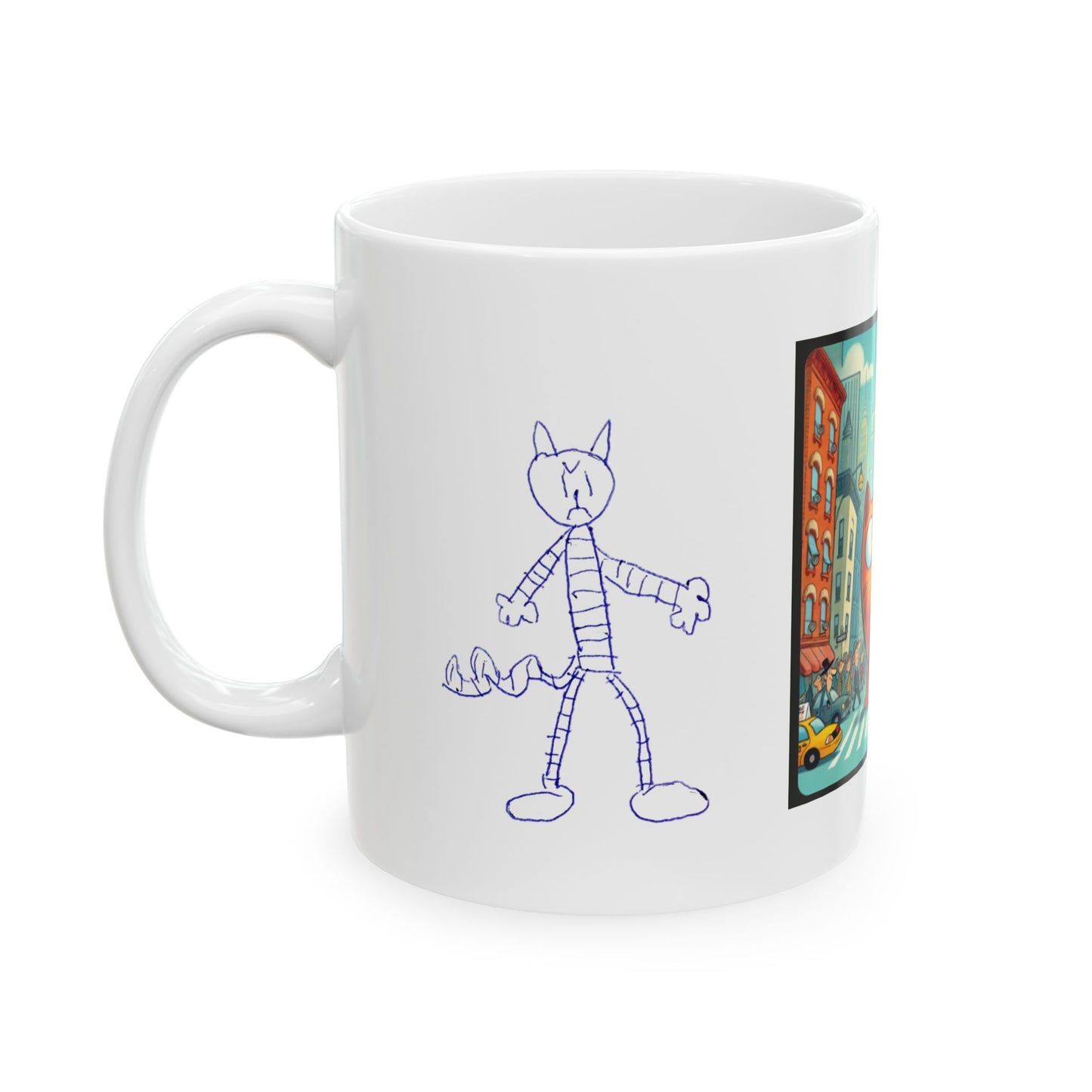 Mug - Big City Cat and big Kid's Cat Sketch Ceramic Mug (11oz, 15oz) - Big city, Cat sketch, Cat themed mug