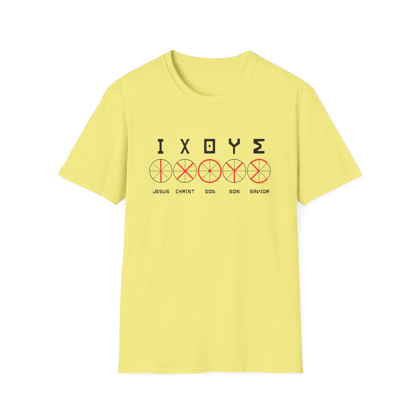 Christian Wheel Unisex T-Shirt - ΙΧΘΥΣ Greek Translated Design - Biblical Quote Shirt, Christian Fashion, Christian Gift