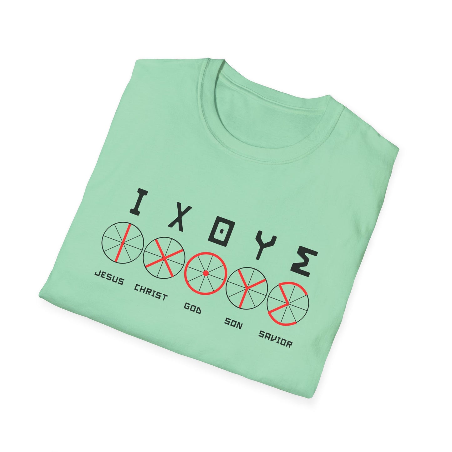 Christian Wheel Unisex T-Shirt - ΙΧΘΥΣ Greek Translated Design - Biblical Quote Shirt, Christian Fashion, Christian Gift