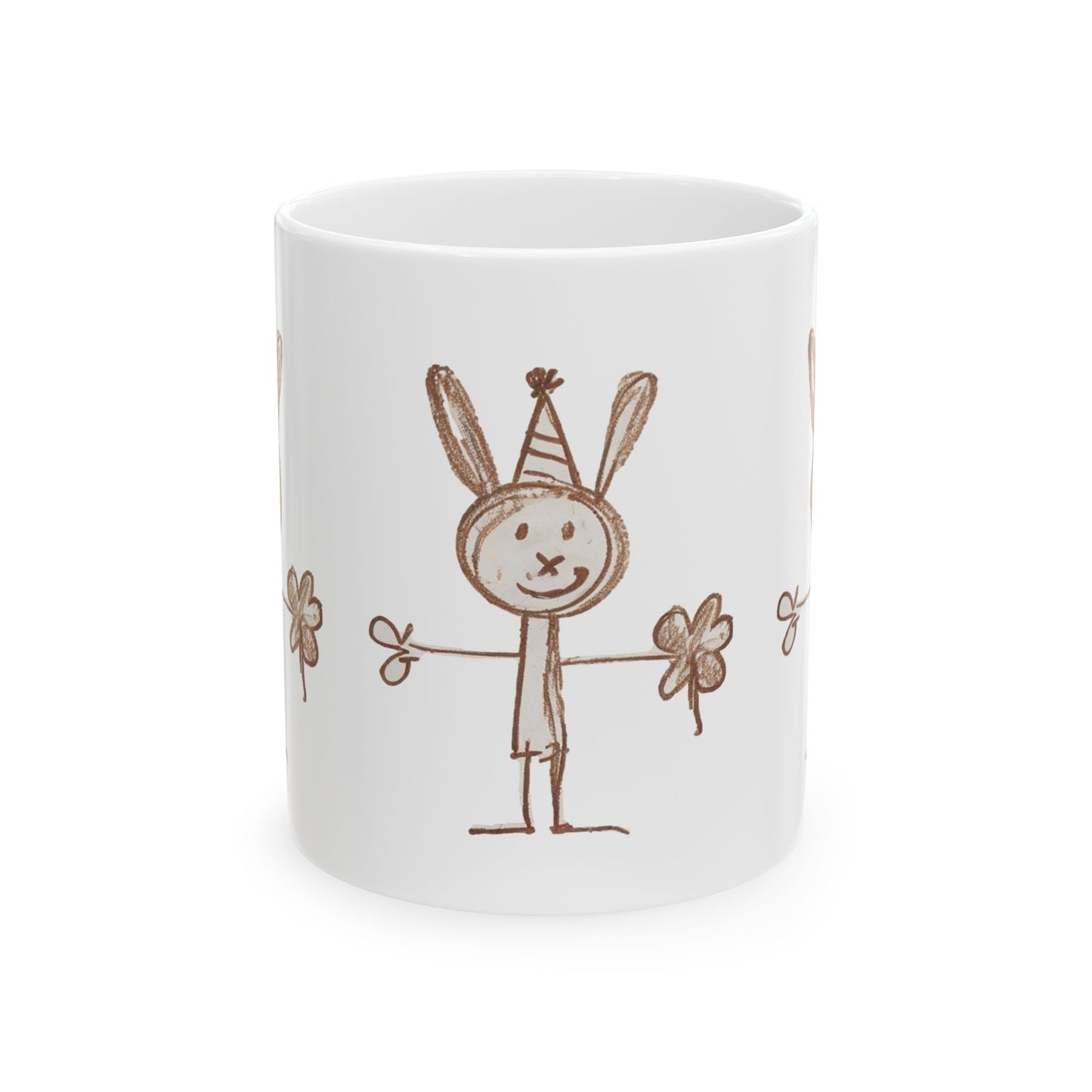 Childlike Bunny Mug, Adorable Rabbit Cup, Playful Animal Coffee Mug, Cute Bunny Tea Mug, Whimsical Ceramic Mug - Animal Mug, Brown Crayon Drawing, Bunny Mug